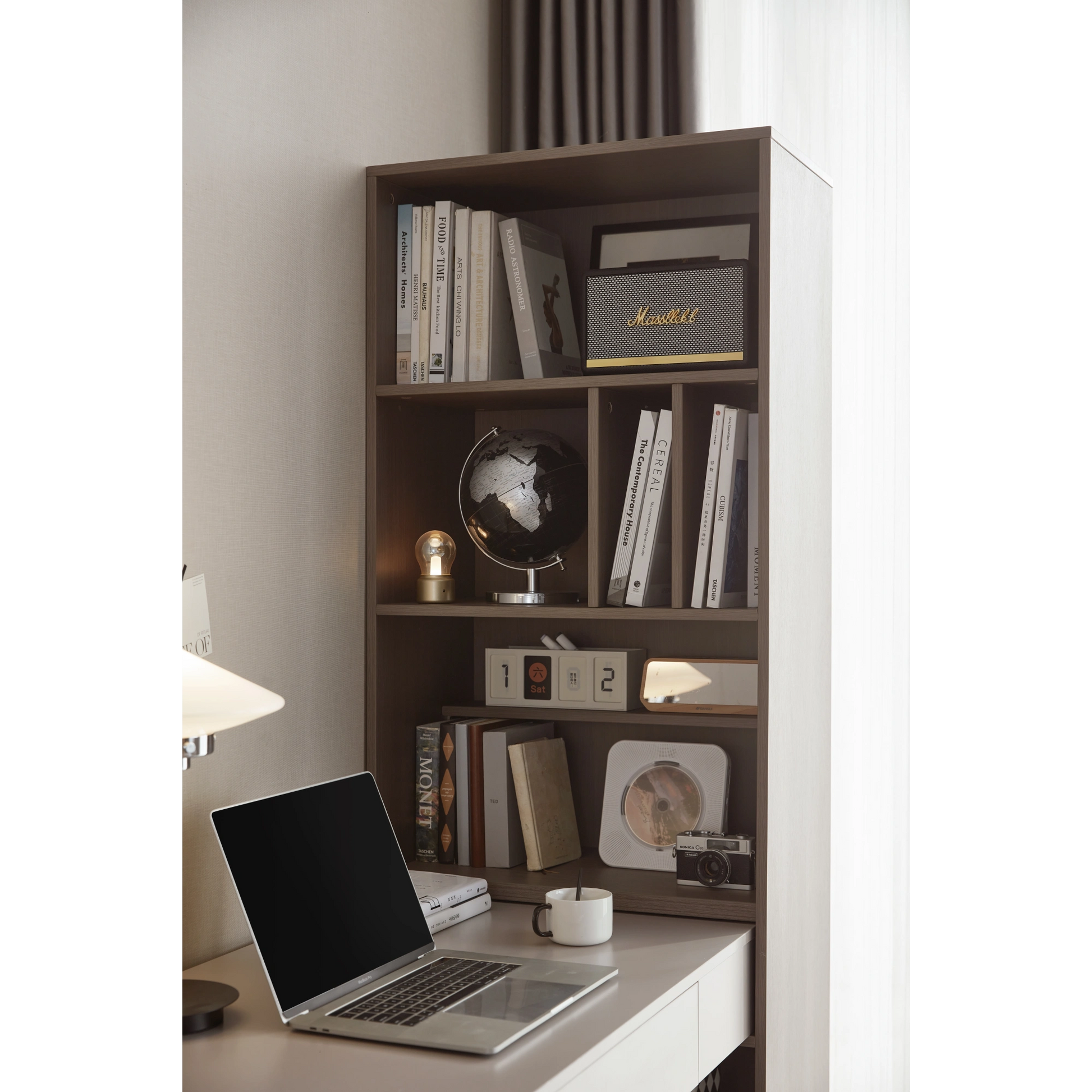 Linspire Rena Desk with Bookcase, Natural Wood & Light Grey