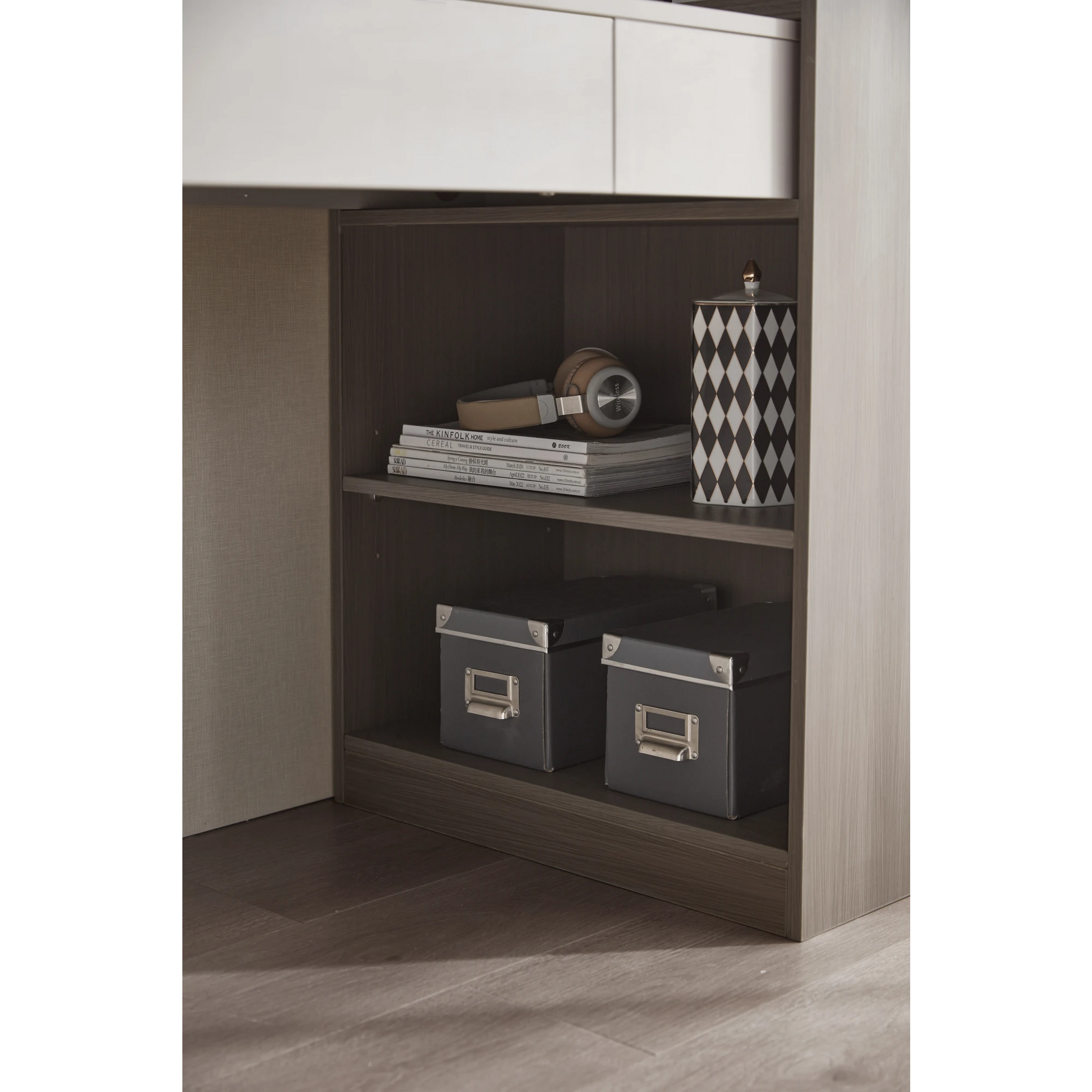 Linspire Rena Desk with Bookcase, Natural Wood & Light Grey