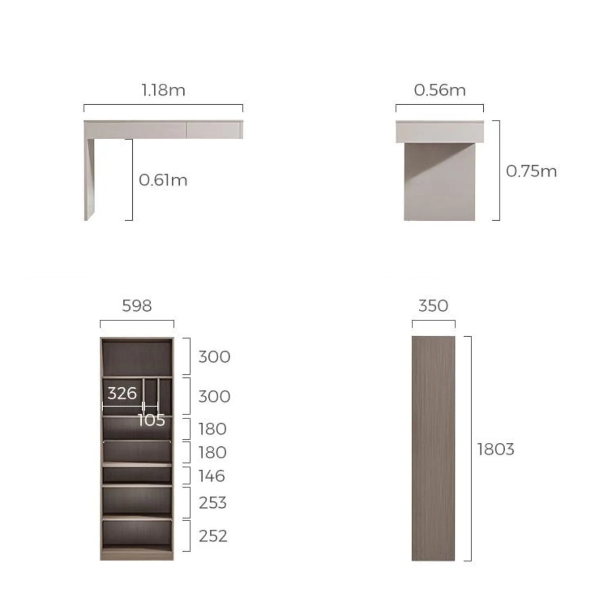 Linspire Rena Desk with Bookcase, Natural Wood & Light Grey