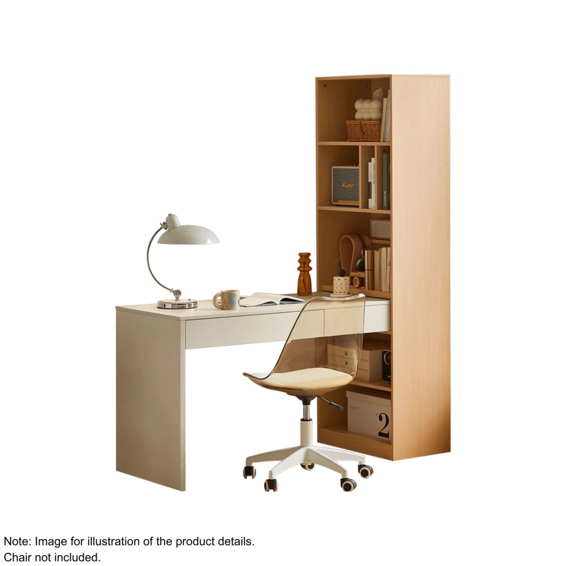 Linspire Rena Desk with Bookcase, Natural Wood & Off-White