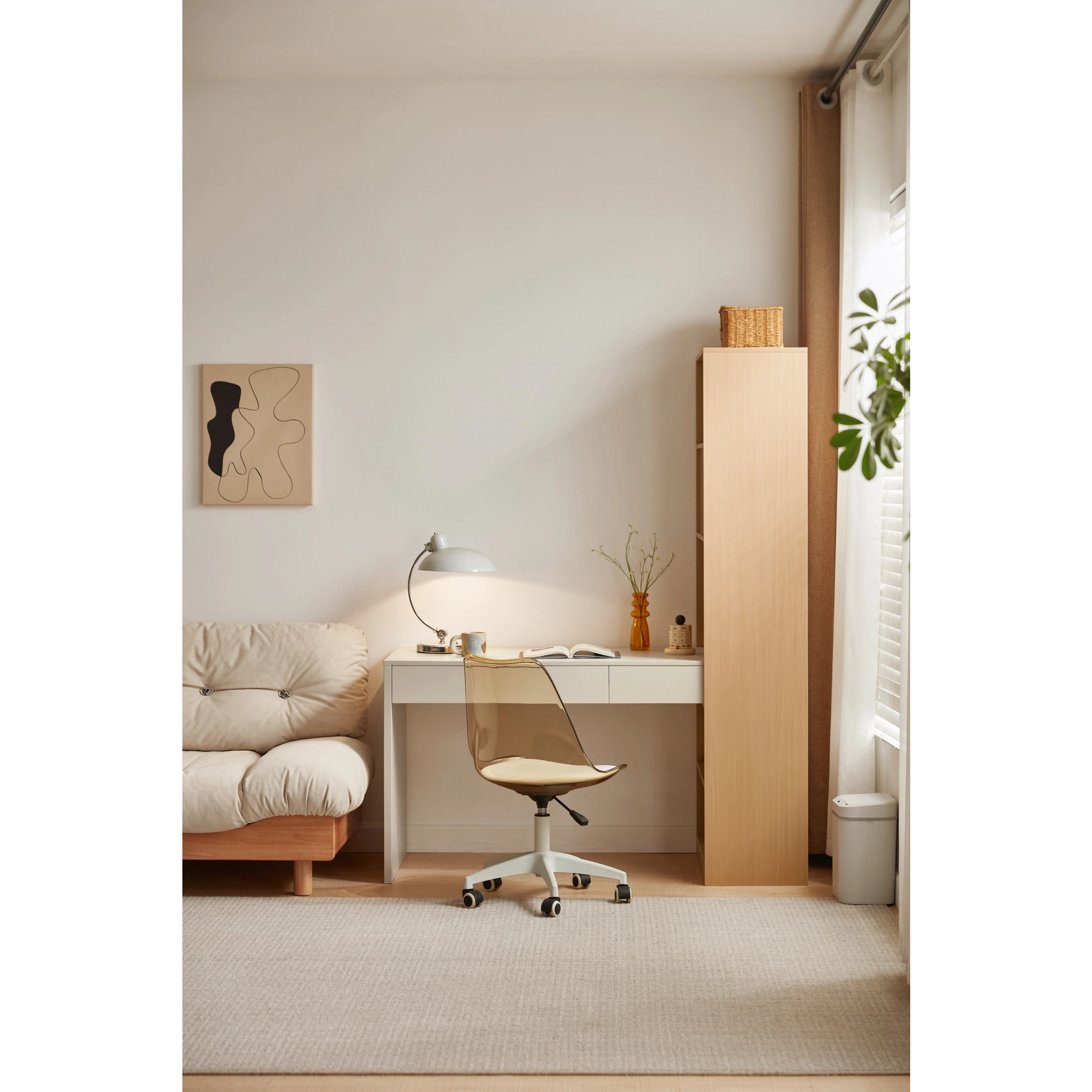 Linspire Rena Desk with Bookcase, Natural Wood & Off-White