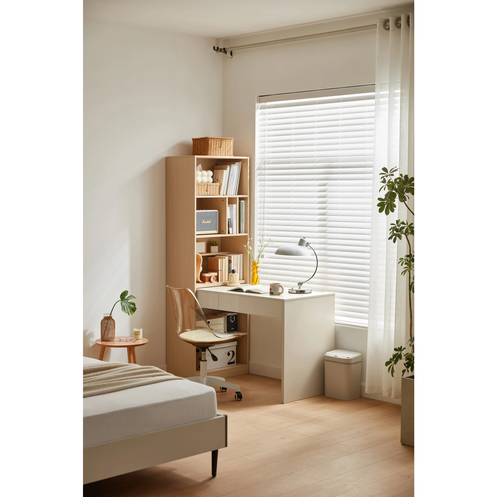 Linspire Rena Desk with Bookcase, Natural Wood & Off-White