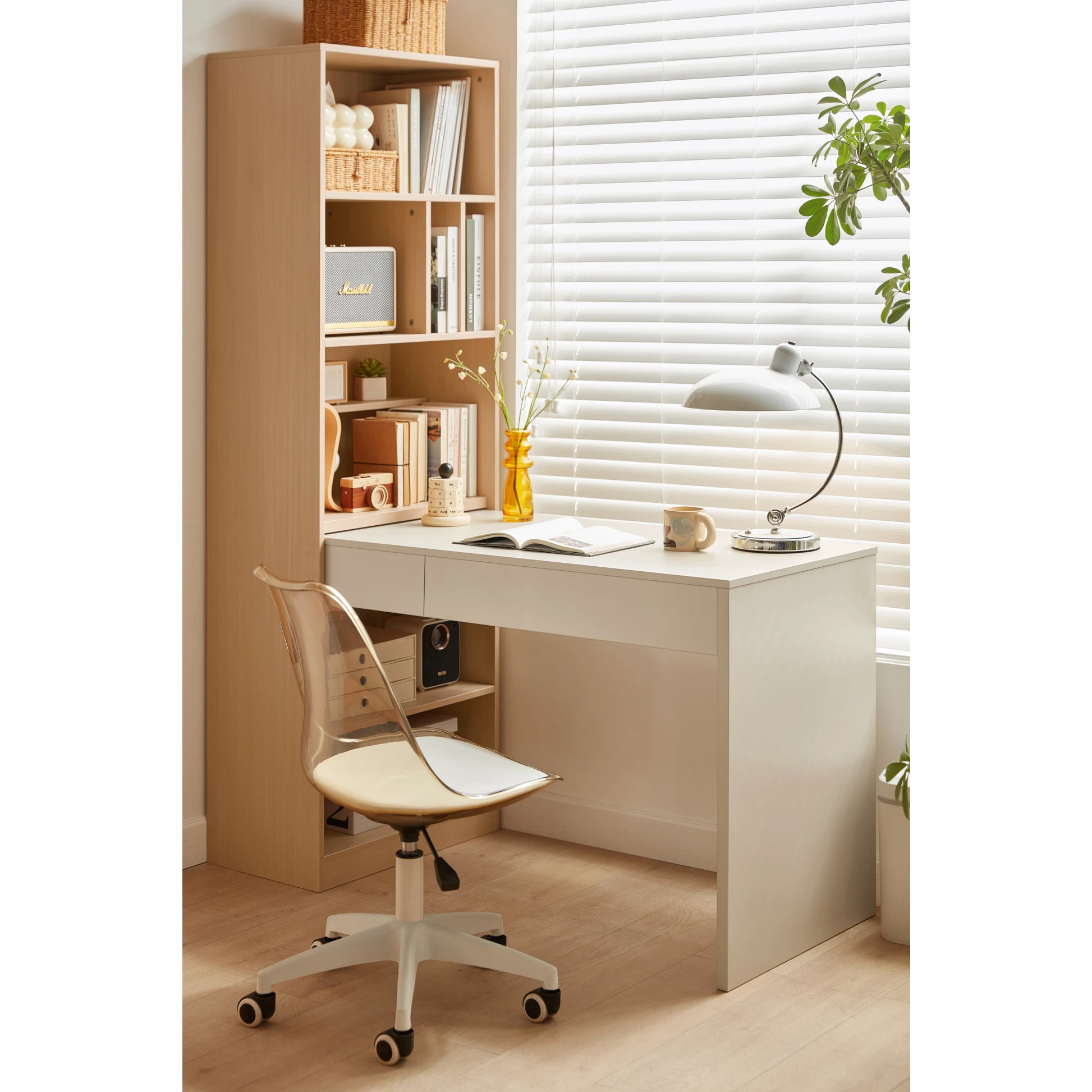 Linspire Rena Desk with Bookcase, Natural Wood & Off-White