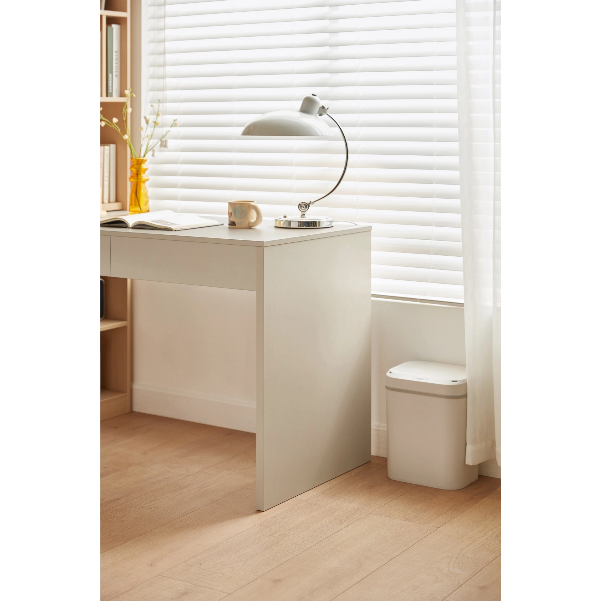 Linspire Rena Desk with Bookcase, Natural Wood & Off-White