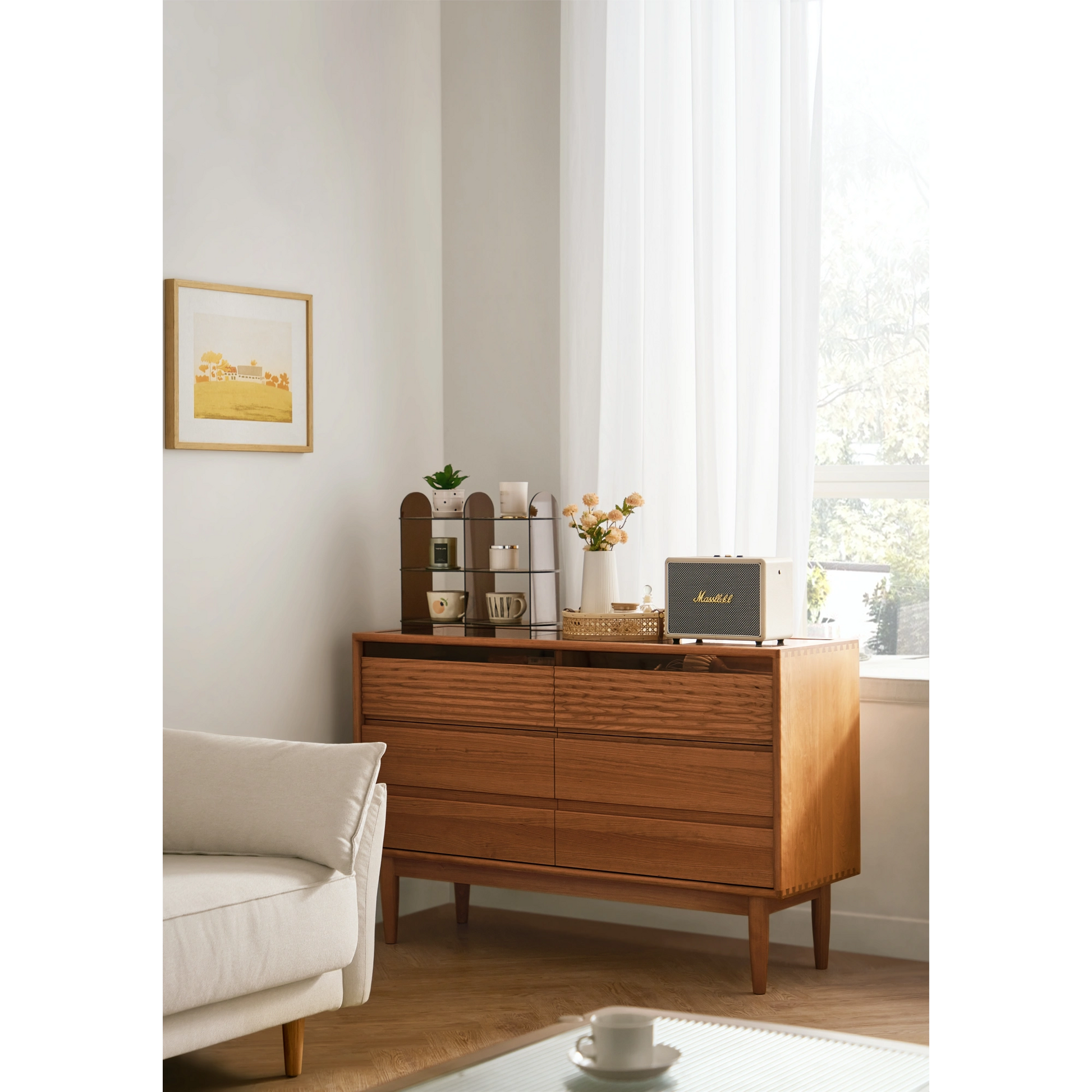 Linspire Flow Chest of 6 Drawers with Glass Top