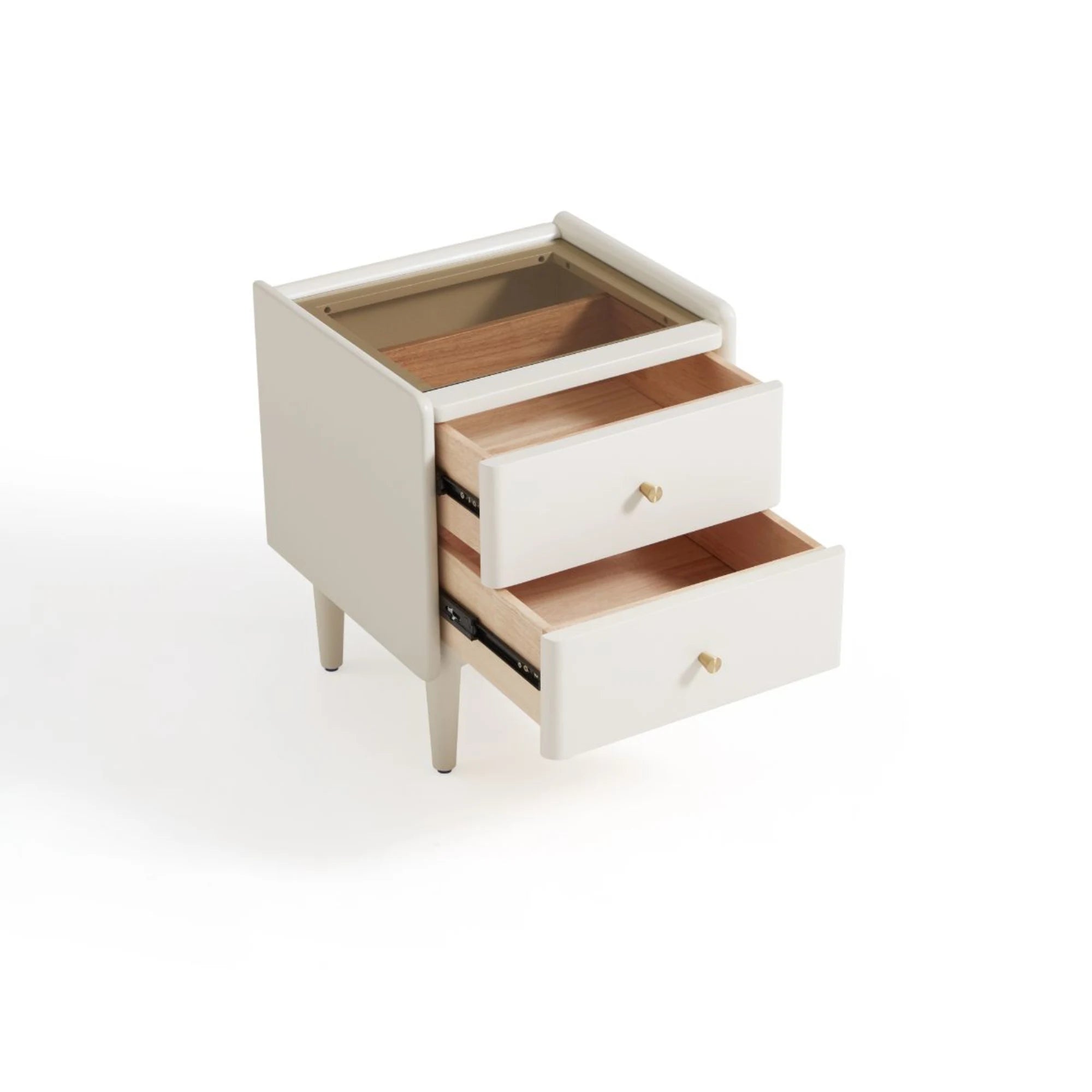 Linspire Ventus Bedside Table with Glass Top, Off-White