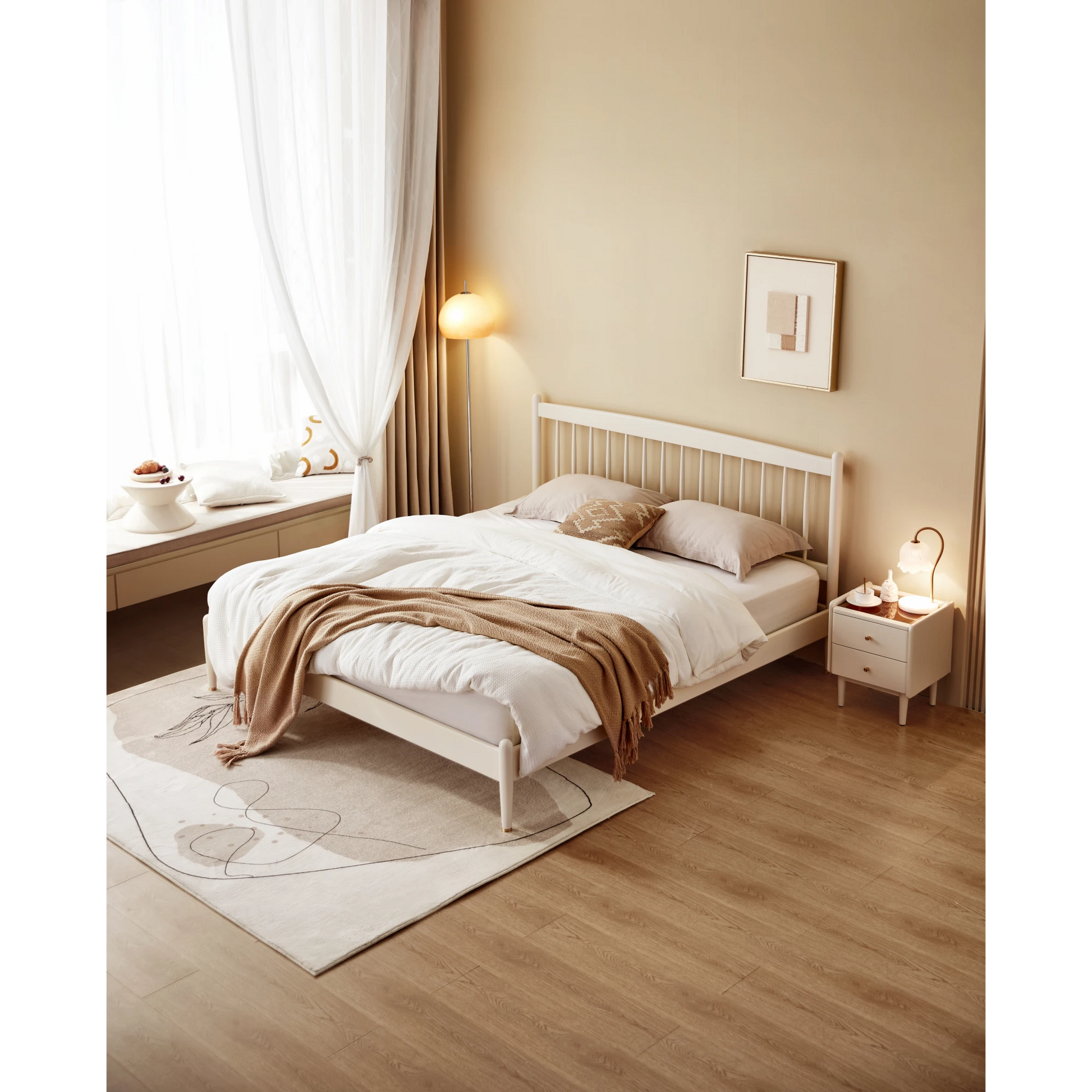 Linspire Ventus Bedside Table with Glass Top, Off-White