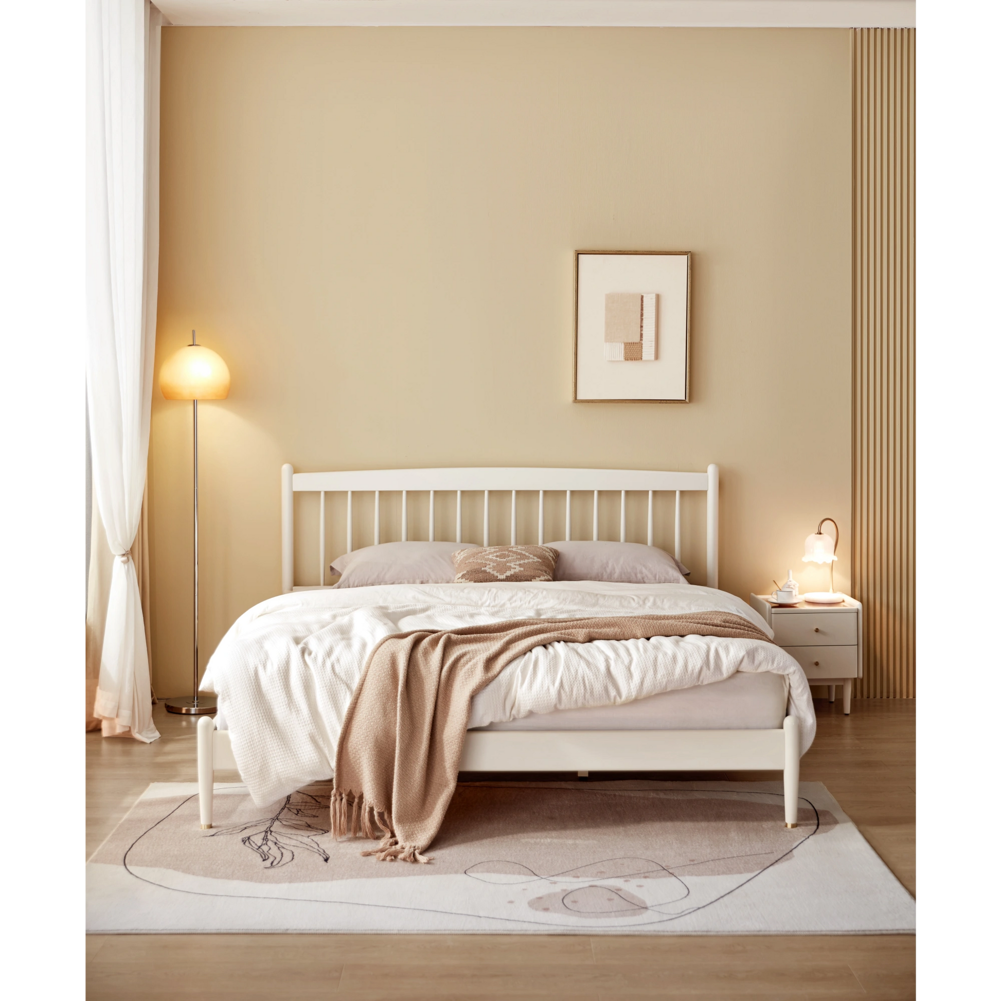 Linspire Ventus Bedside Table with Glass Top, Off-White