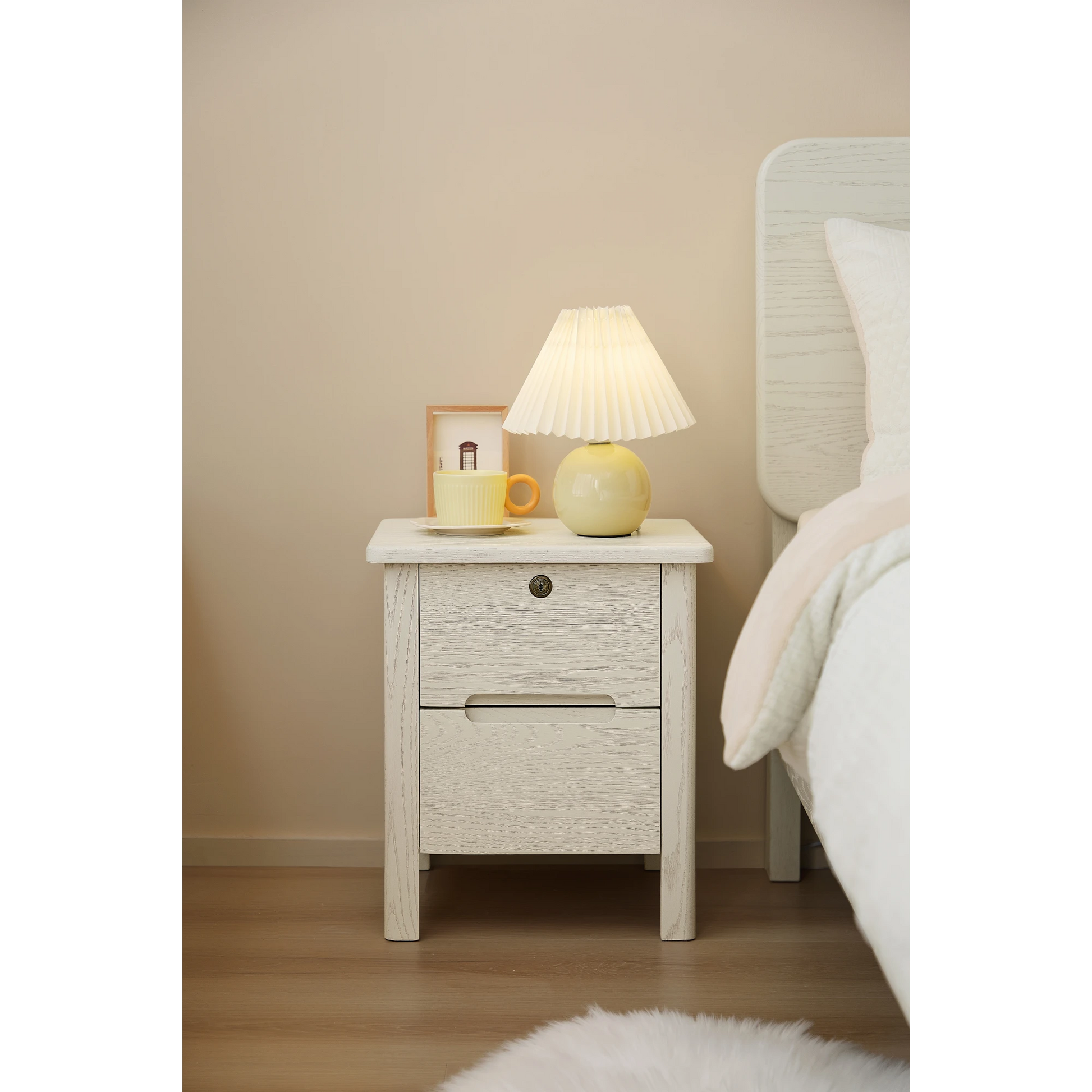 Linspire Ventus Solid Wood Bedside Table, White