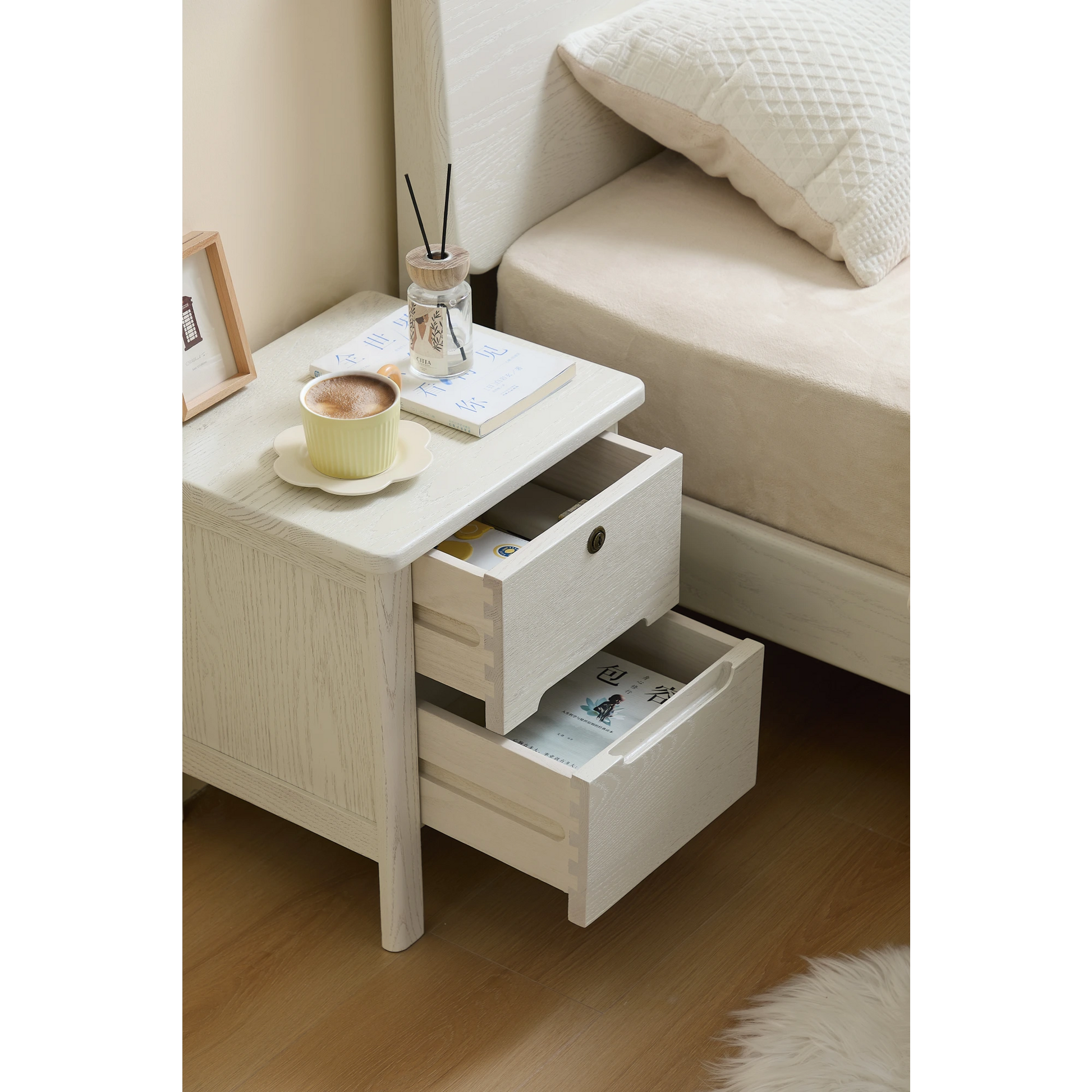 Linspire Ventus Solid Wood Bedside Table, White