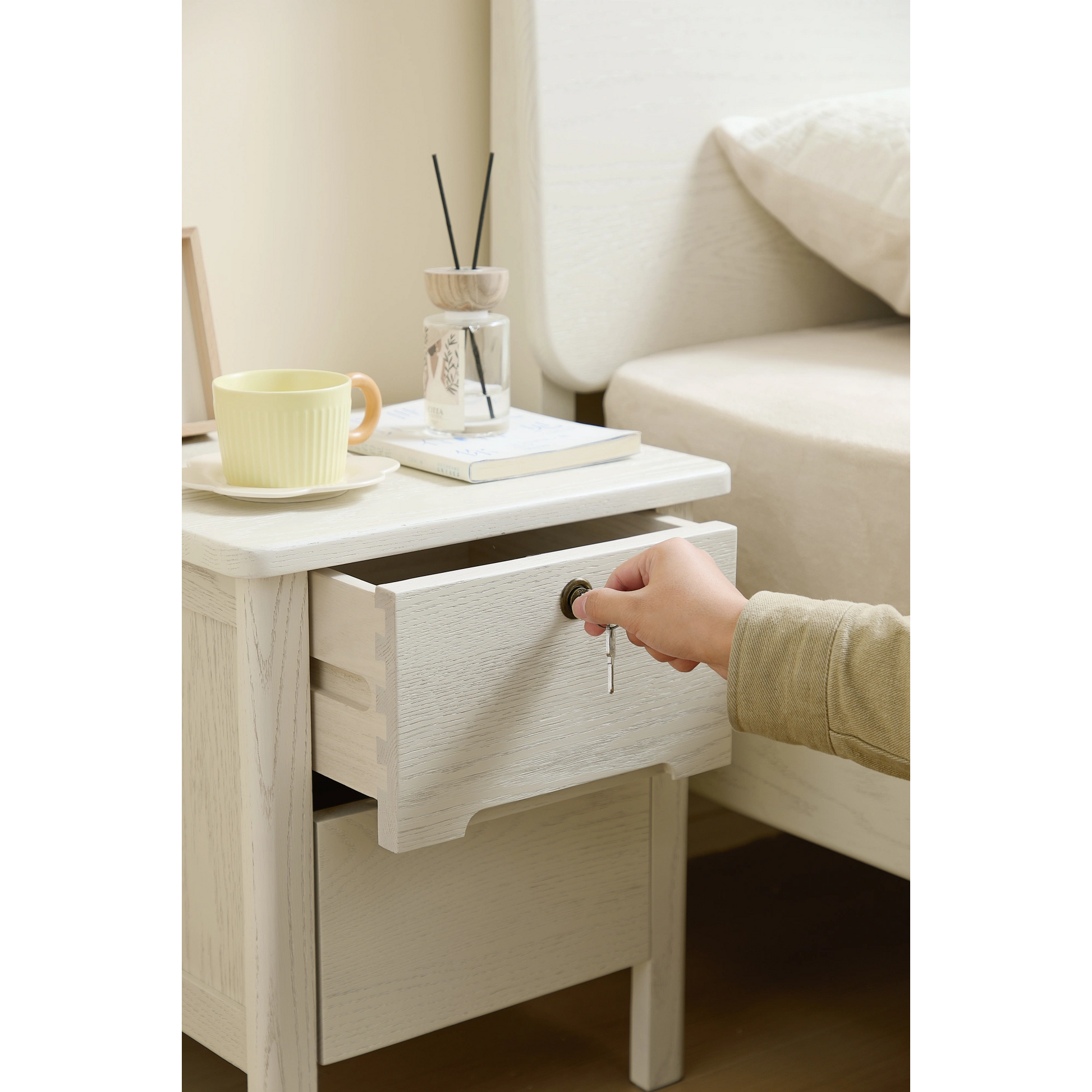 Linspire Ventus Solid Wood Bedside Table, White