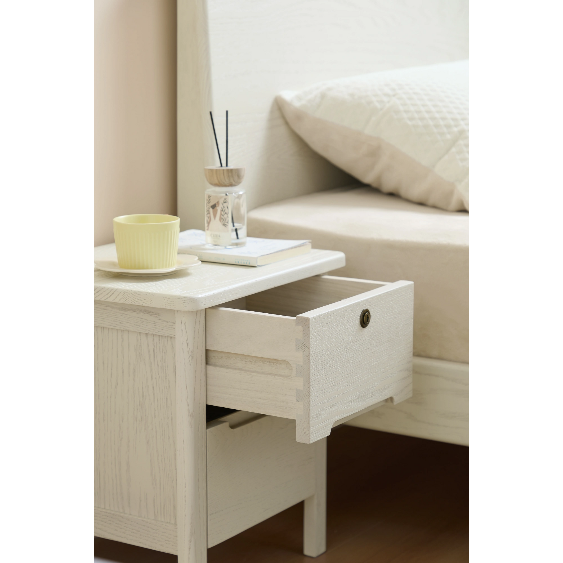 Linspire Ventus Solid Wood Bedside Table, White
