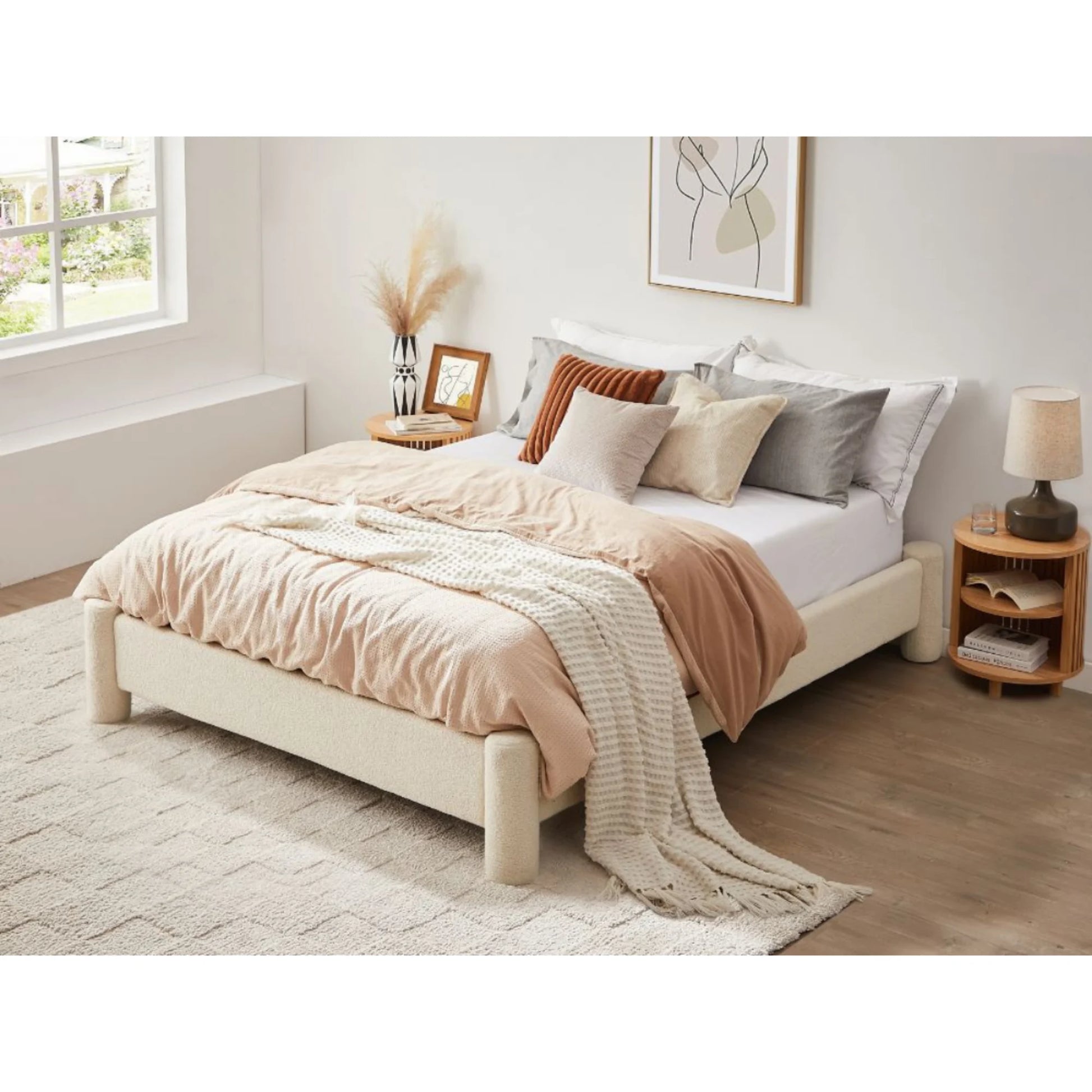 Lifely Zach Boucle Bed Base, Off-White