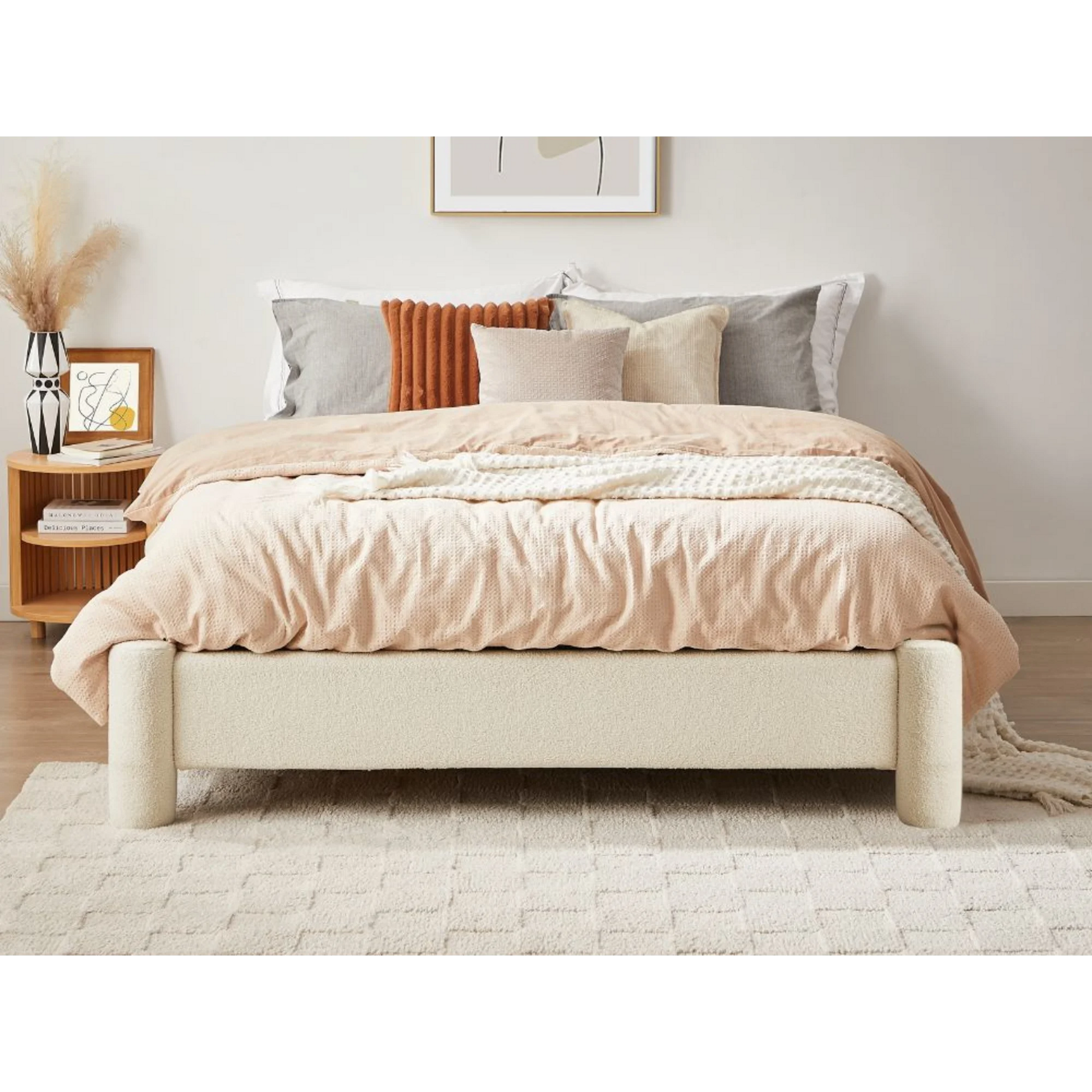 Lifely Zach Boucle Bed Base, Off-White