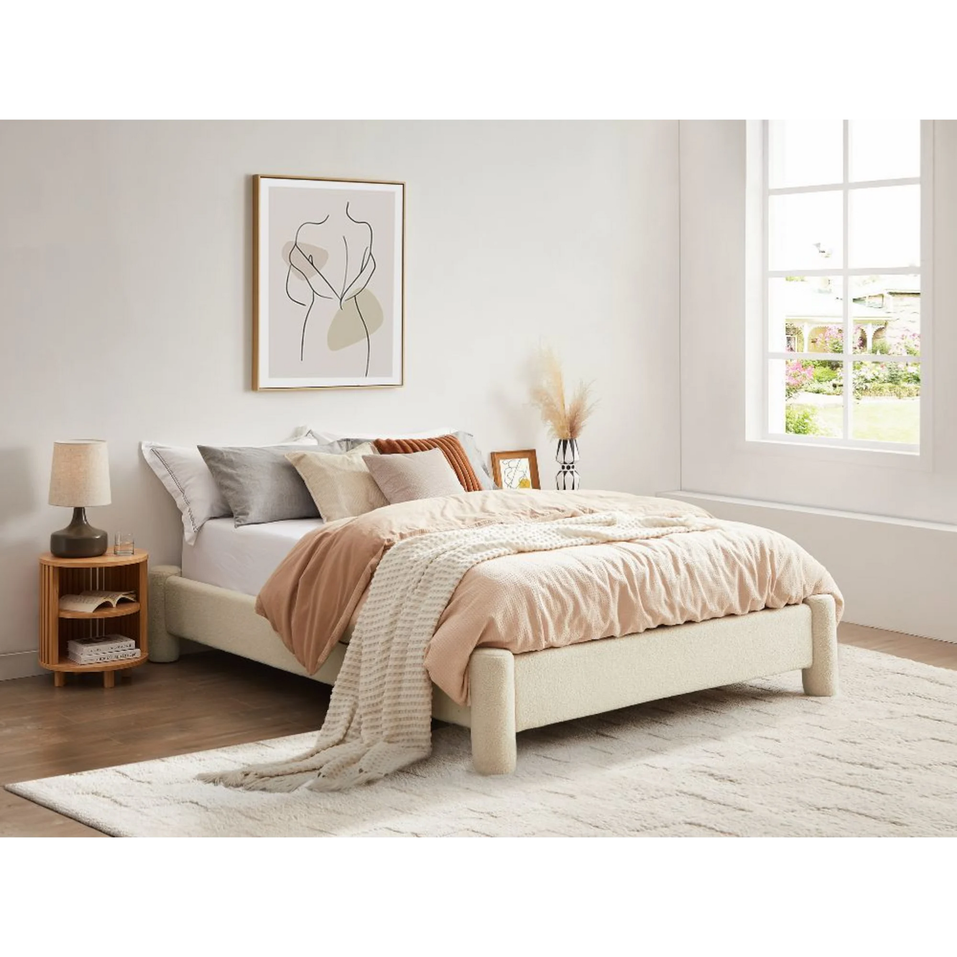 Lifely Zach Boucle Bed Base, Off-White
