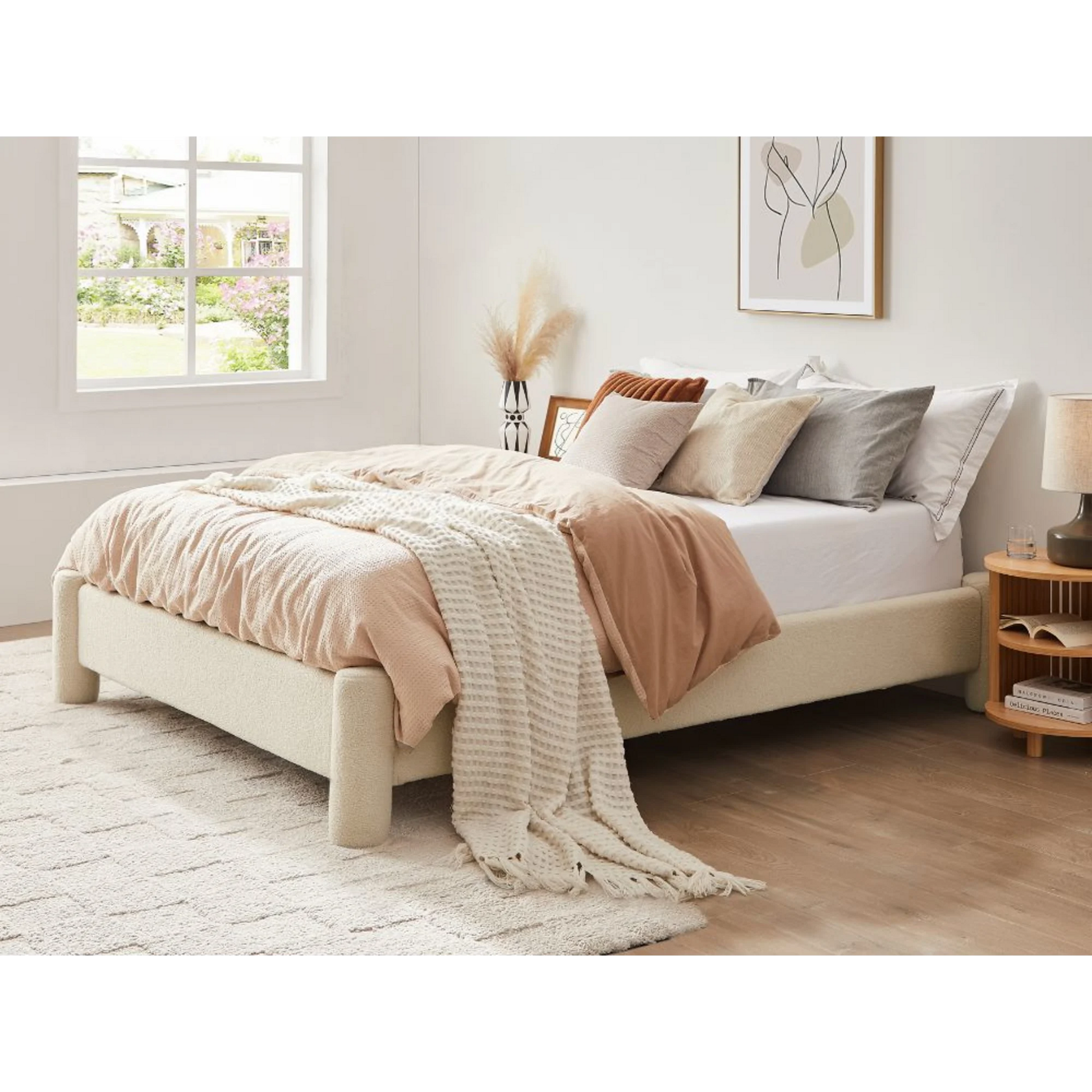 Lifely Zach Boucle Bed Base, Off-White