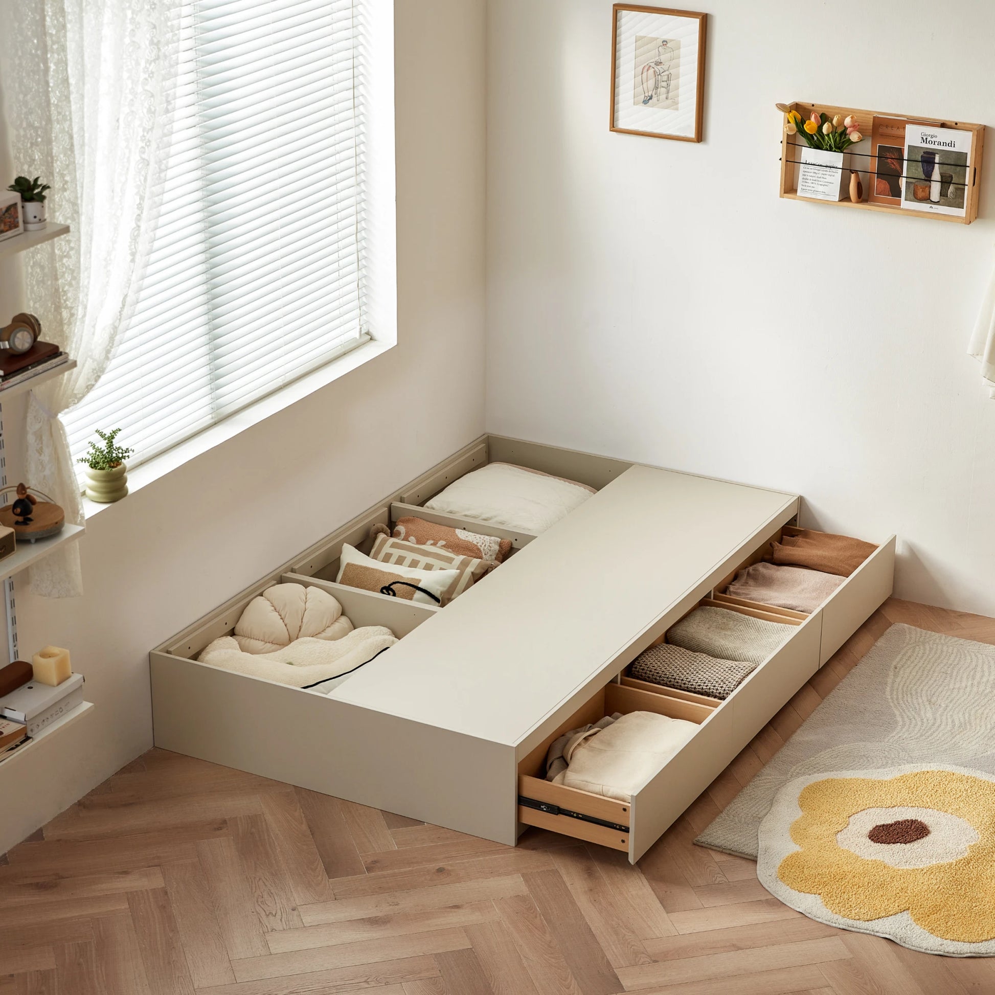 Linspire Lattice Bed Base With Drawers, Light Grey