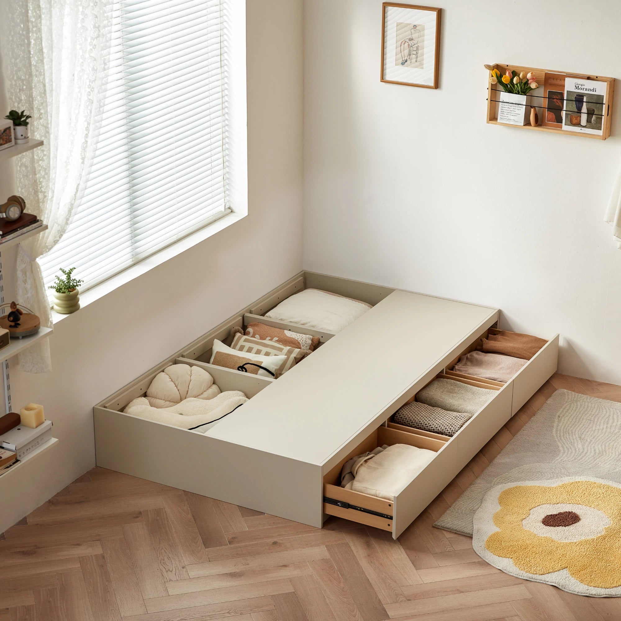 Linspire Lattice Bed Base With Drawers, Light Grey