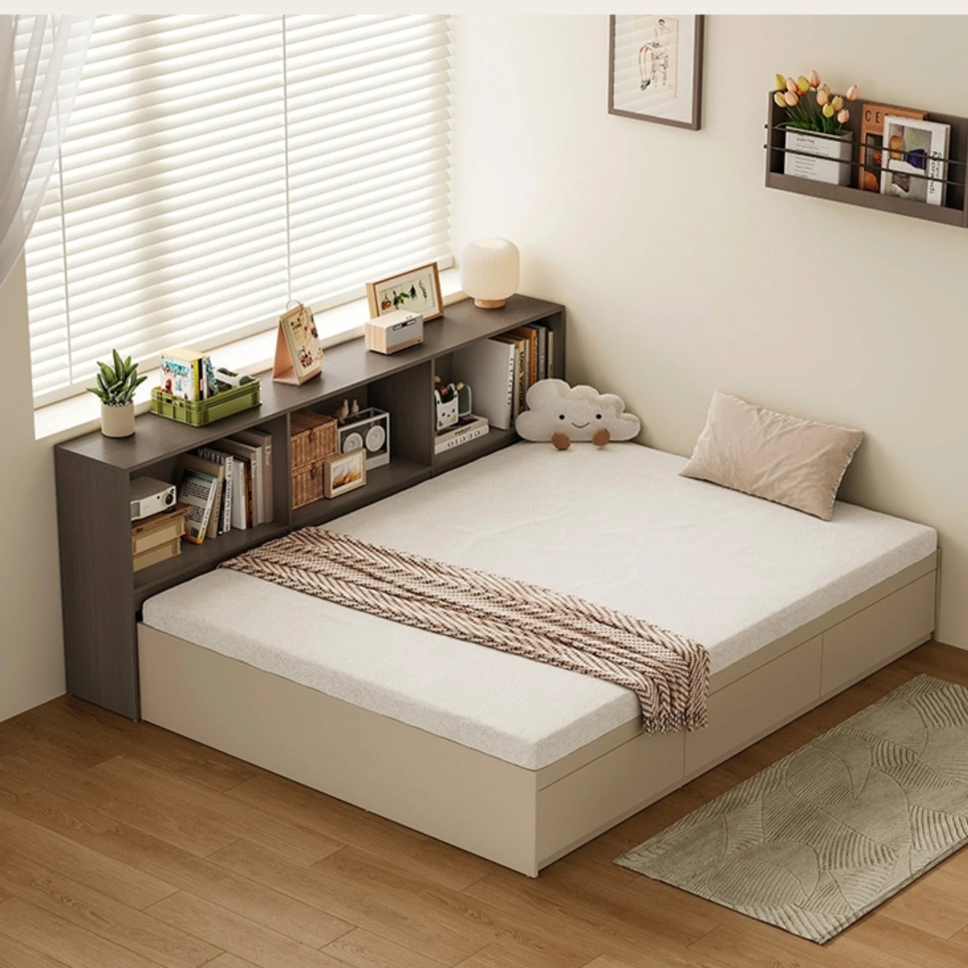 Linspire Lattice Bed Base With Drawers, Light Grey