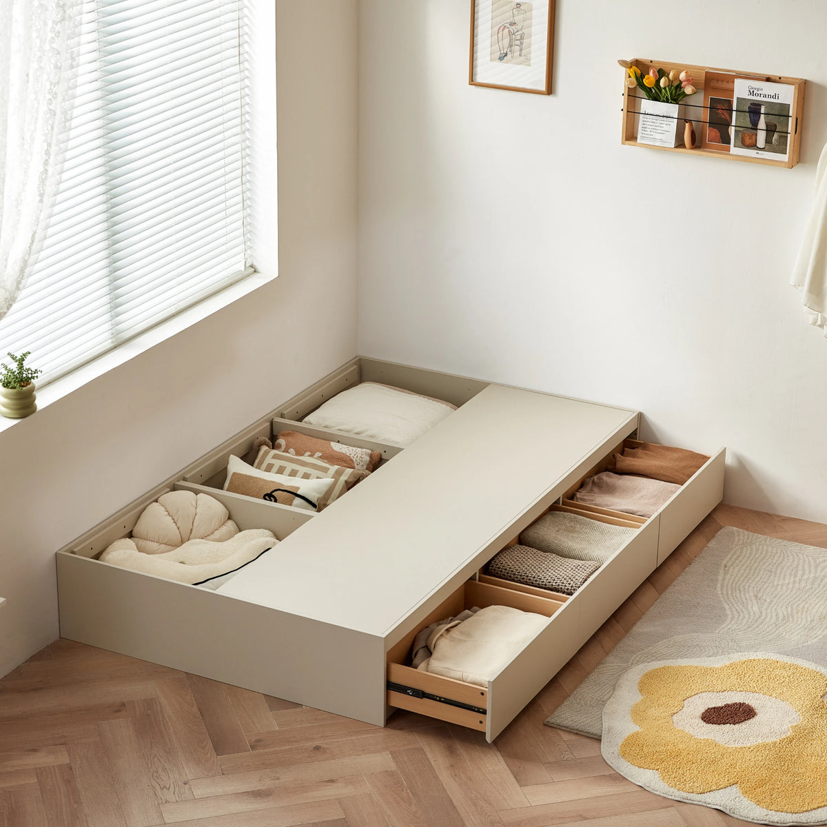Linspire Lattice Bed Base With Drawers, Light Grey