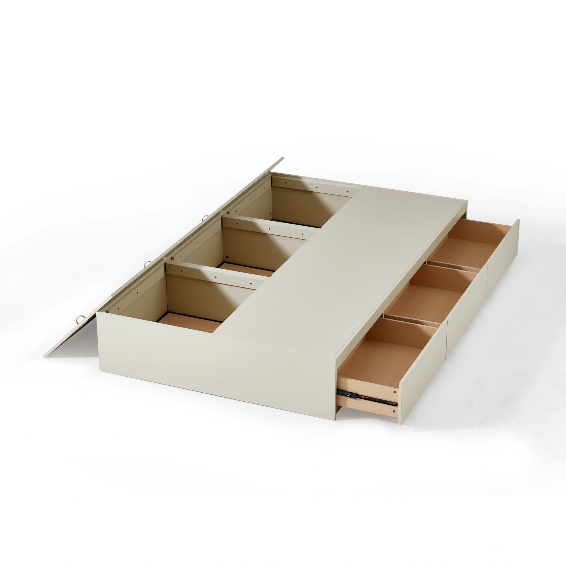 Linspire Lattice Bed Base With Drawers And Storage Cabinet, Light Grey, Natural Wood