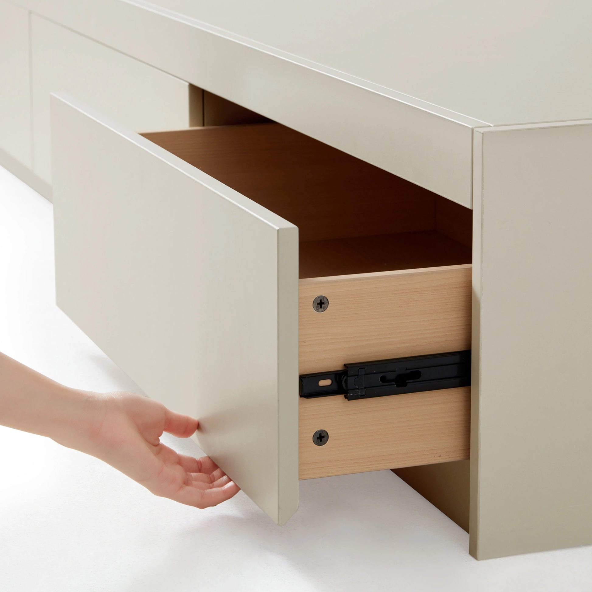 Linspire Lattice Bed Base With Drawers And Storage Cabinet, Light Grey, Natural Wood