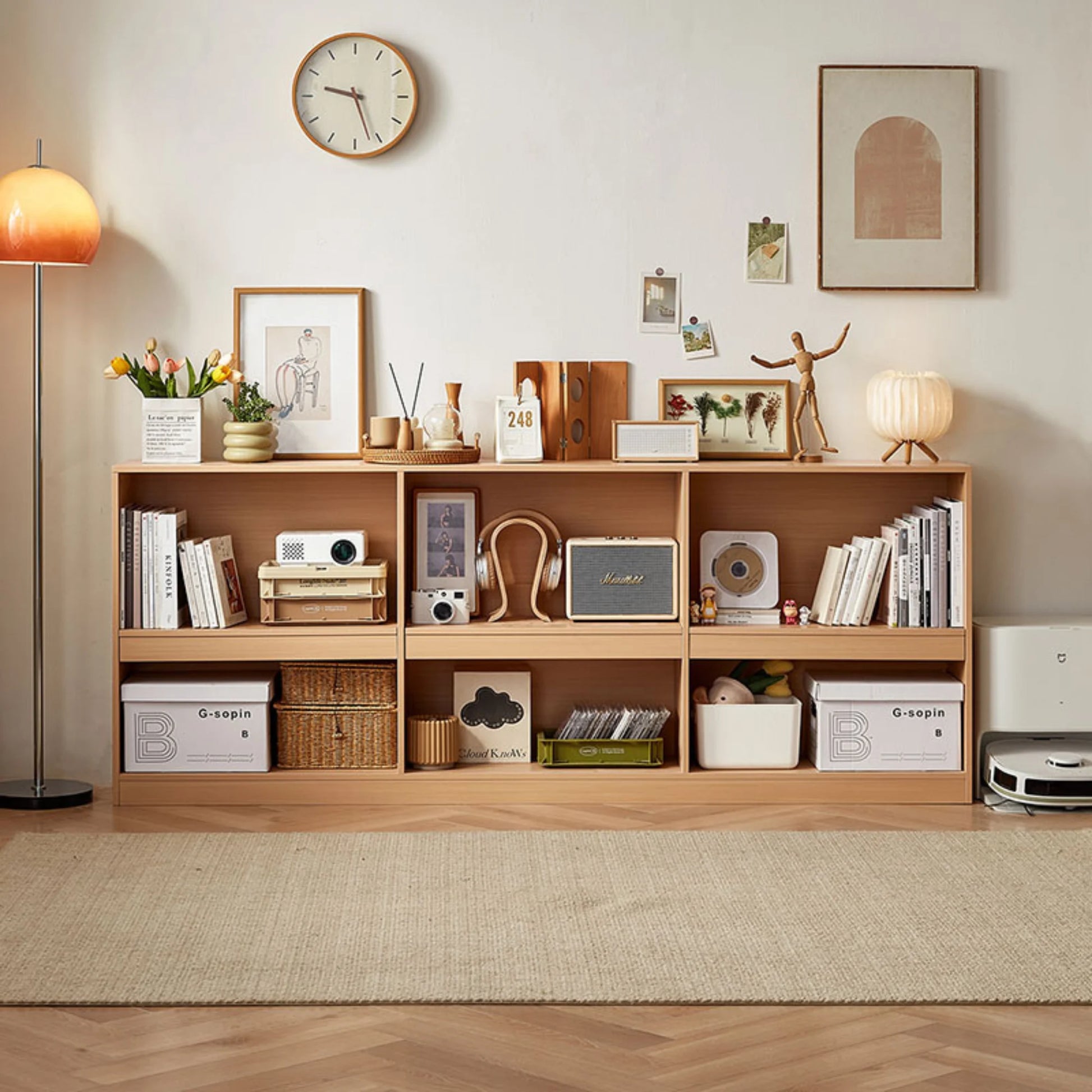 Linspire Lattice Bed Base With Drawers And Storage Cabinet, Light Grey, Natural Wood