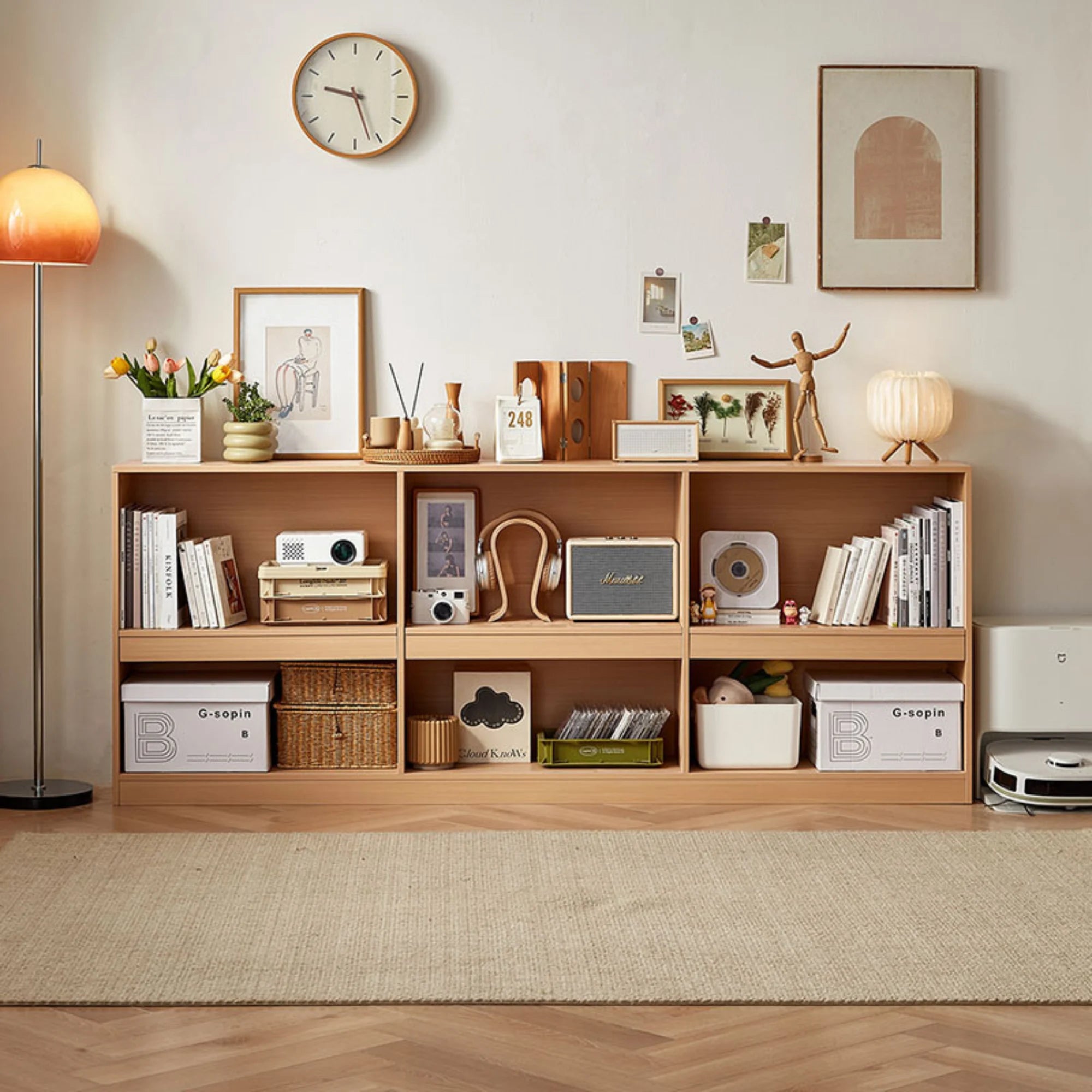 Linspire Lattice Bed Base With Drawers And Storage Cabinet, Light Grey, Natural Wood