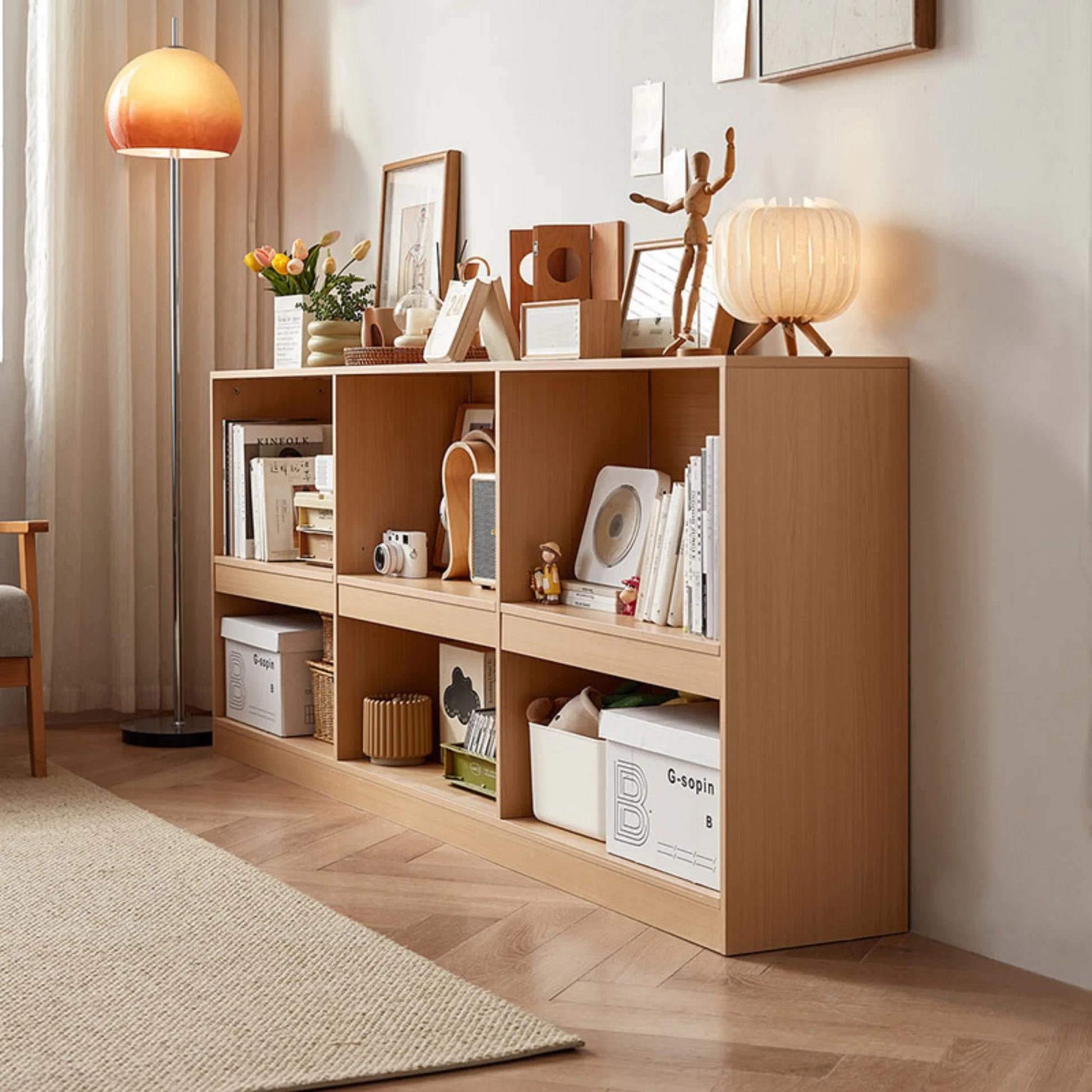 Linspire Lattice Bed Base With Drawers And Storage Cabinet, Light Grey, Natural Wood