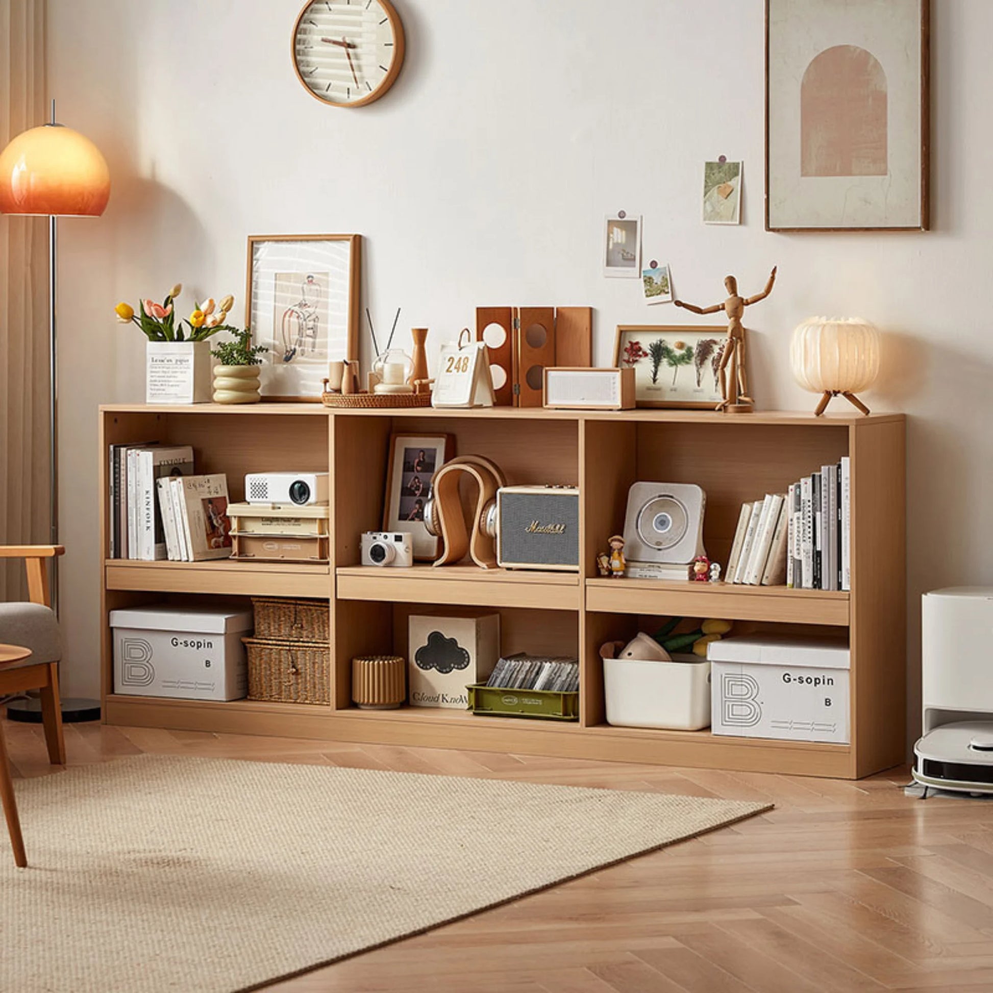 Linspire Lattice Bed Base With Drawers And Storage Cabinet, Light Grey, Natural Wood