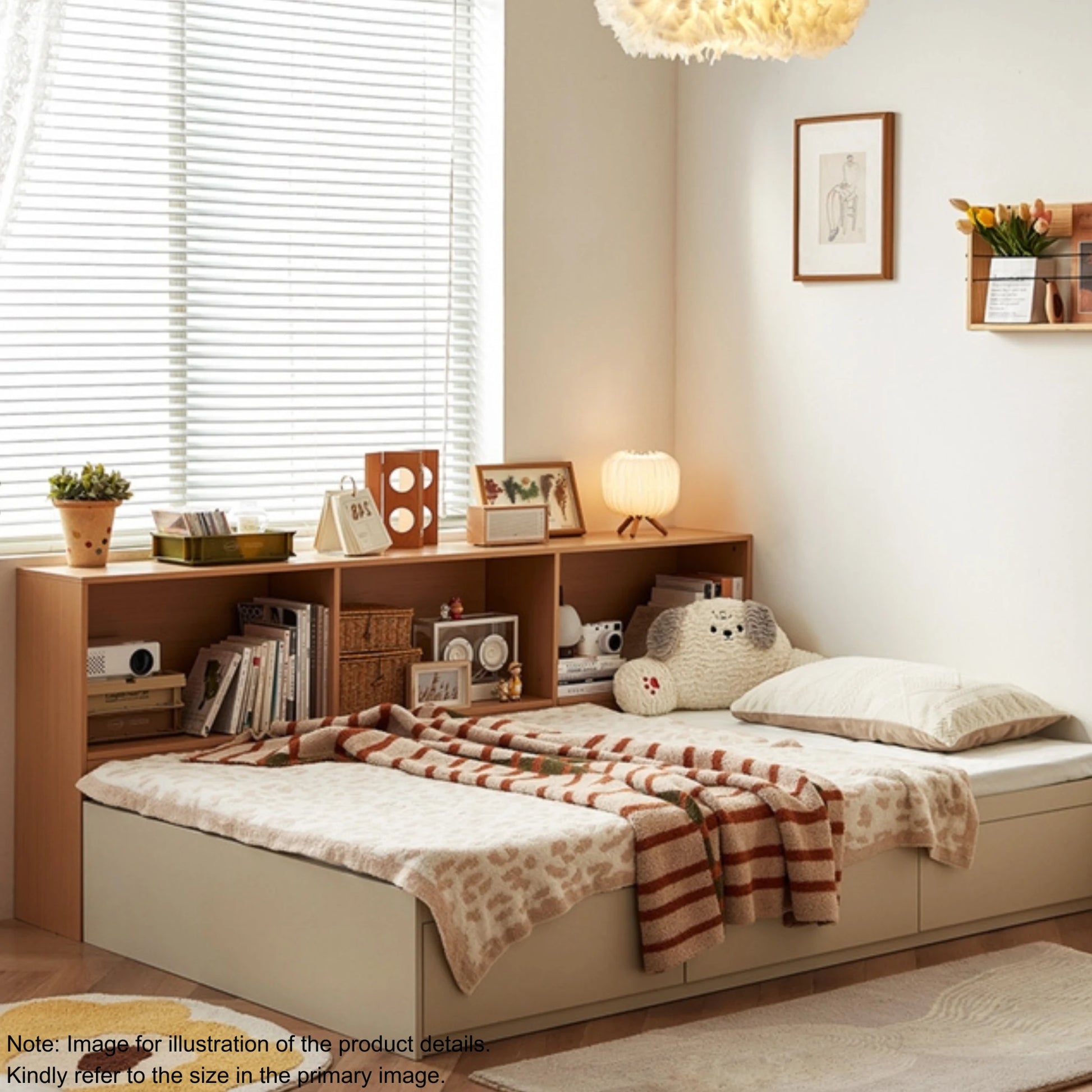Linspire Lattice Bed Base With Drawers And Storage Cabinet, Light Grey, Natural Wood