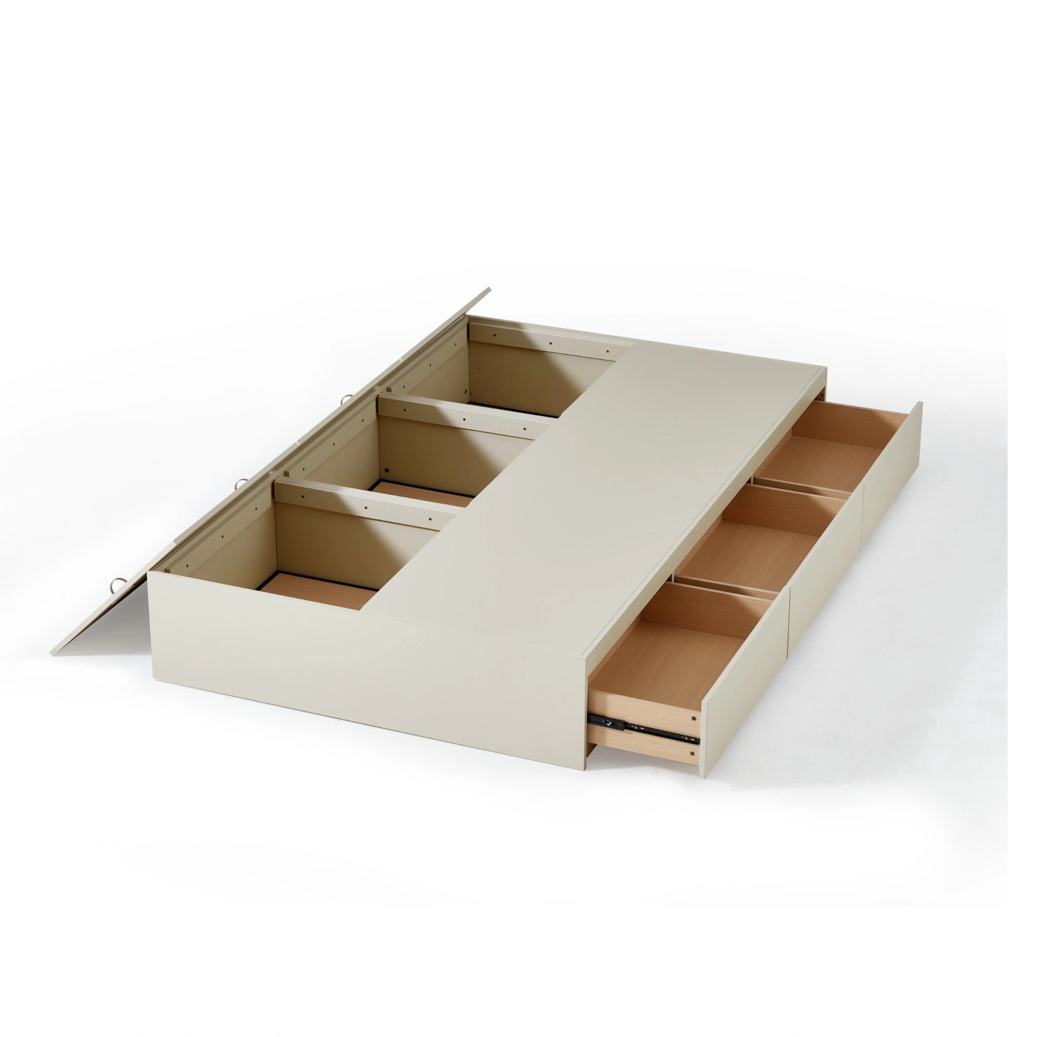 Linspire Lattice Bed Base With Drawers And Storage Cabinet, Light Grey, Natural Wood