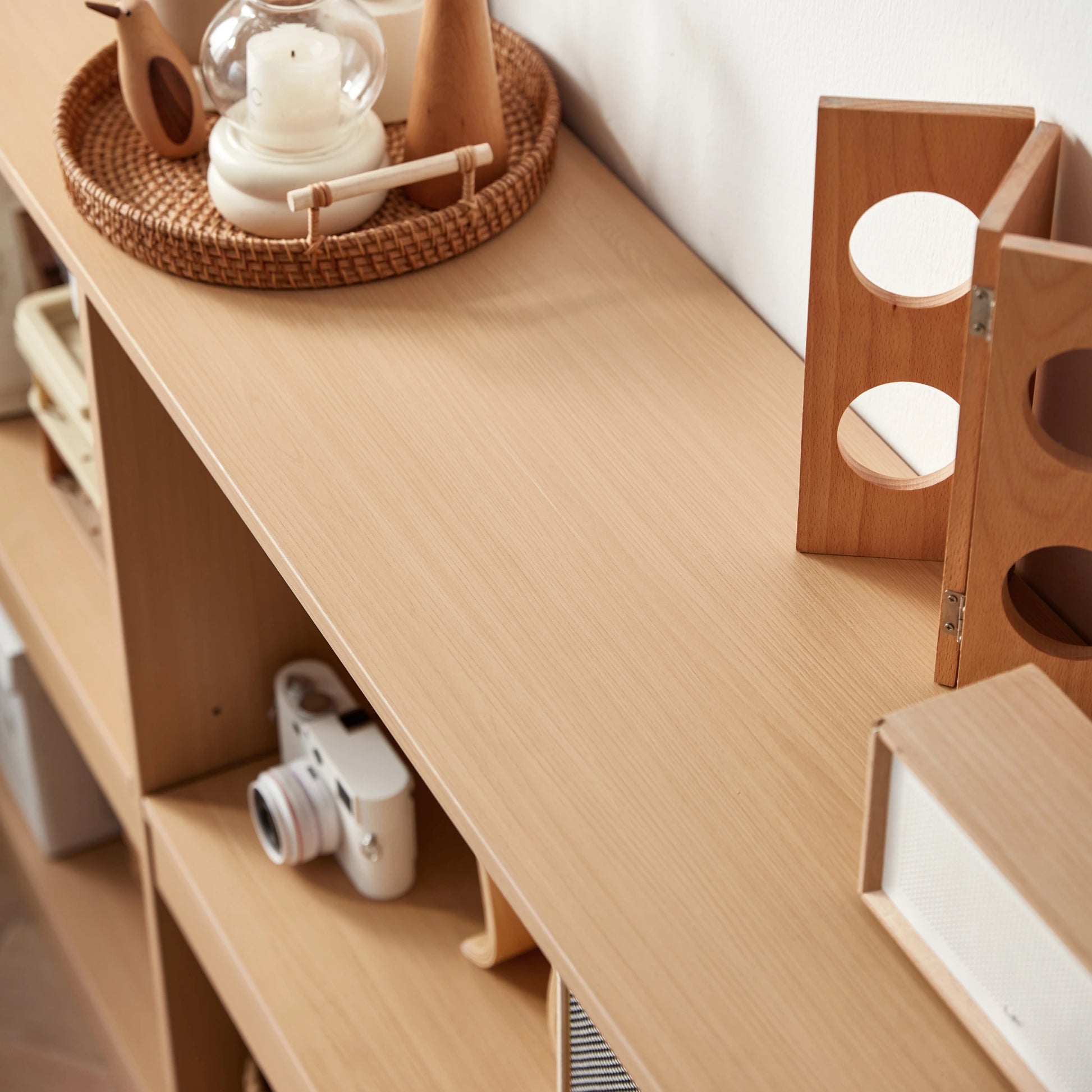 Linspire Lattice Bed Base With Drawers And Storage Cabinet, Light Grey, Natural Wood