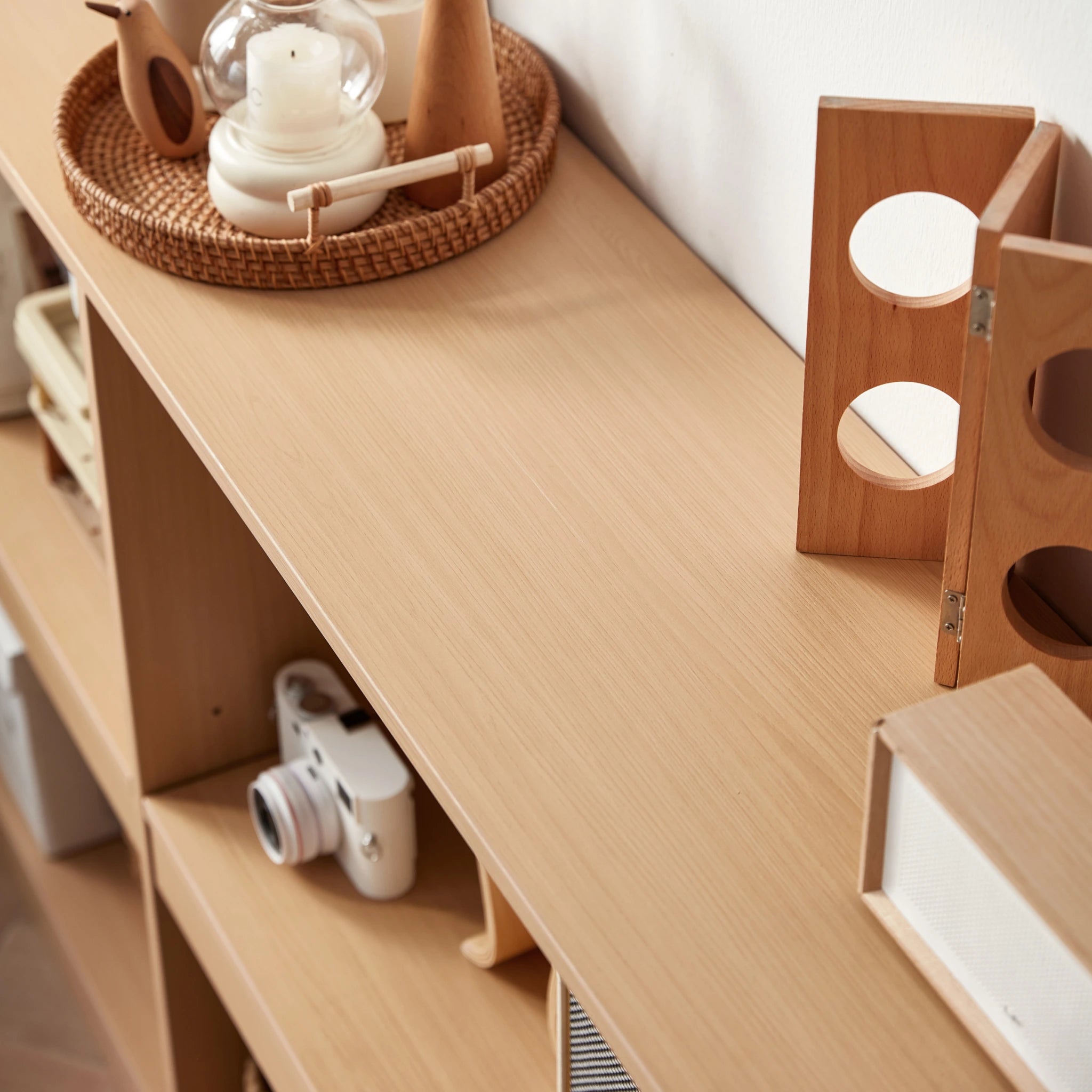 Linspire Lattice Bed Base With Drawers And Storage Cabinet, Light Grey, Natural Wood