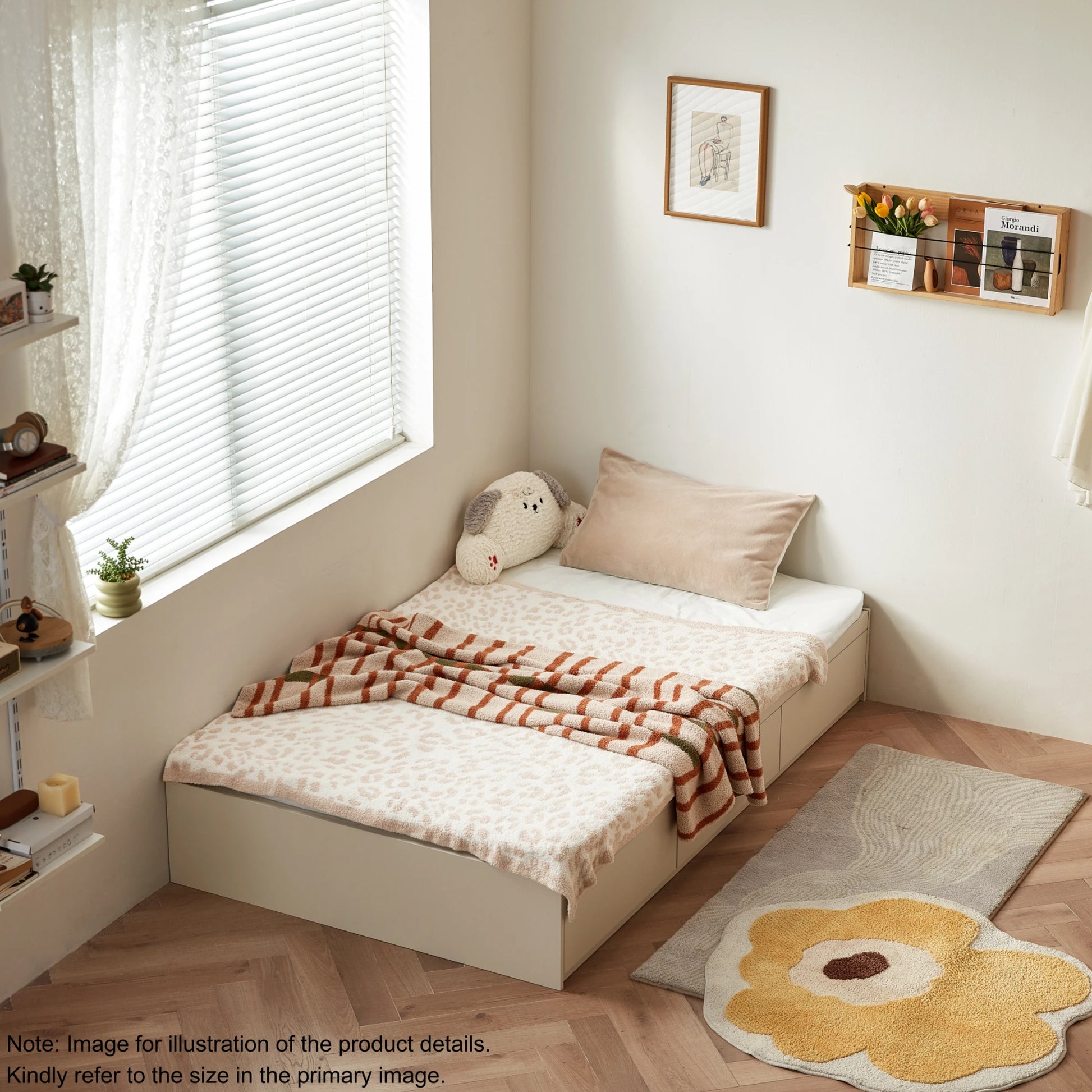 Linspire Lattice Bed Base With Drawers And Storage Cabinet, Light Grey, Dark Brown