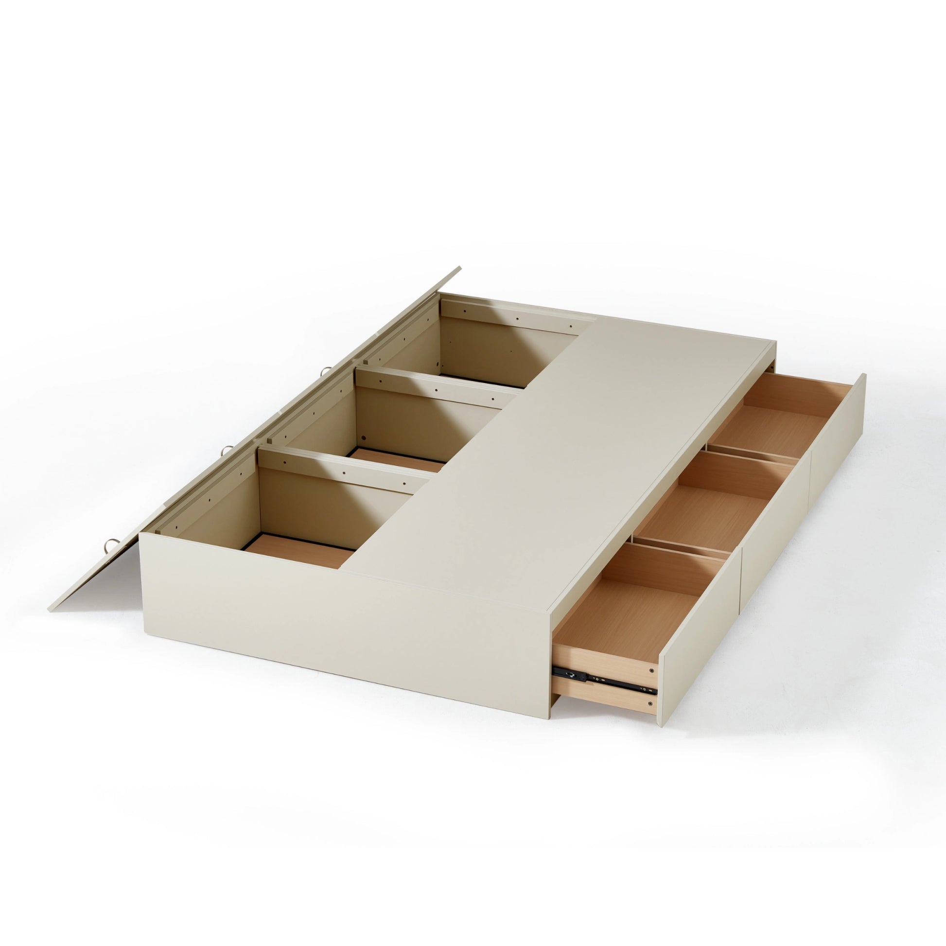 Linspire Lattice Bed Base With Drawers And Storage Cabinet, Light Grey, Dark Brown