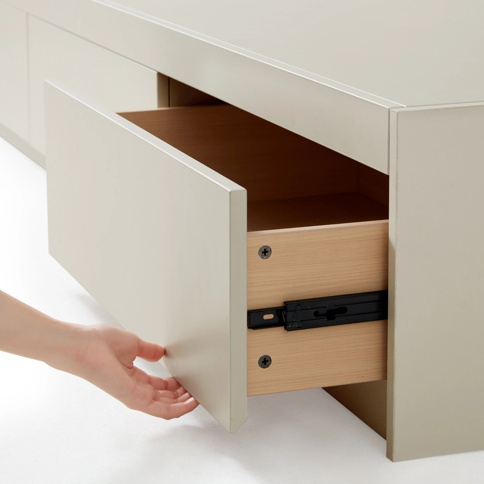 Linspire Lattice Bed Base With Drawers And Storage Cabinet, Light Grey, Dark Brown
