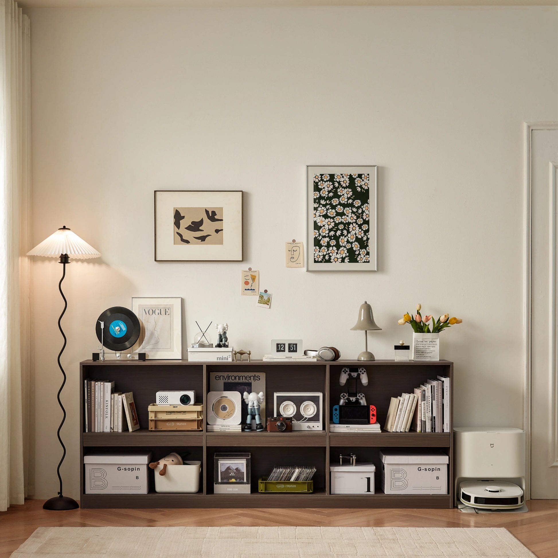 Linspire Lattice Bed Base With Drawers And Storage Cabinet, Light Grey, Dark Brown