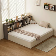 Linspire Lattice Global Queen Bed Base with Drawers and Storage Cabinet, Light Grey & Dark Brown