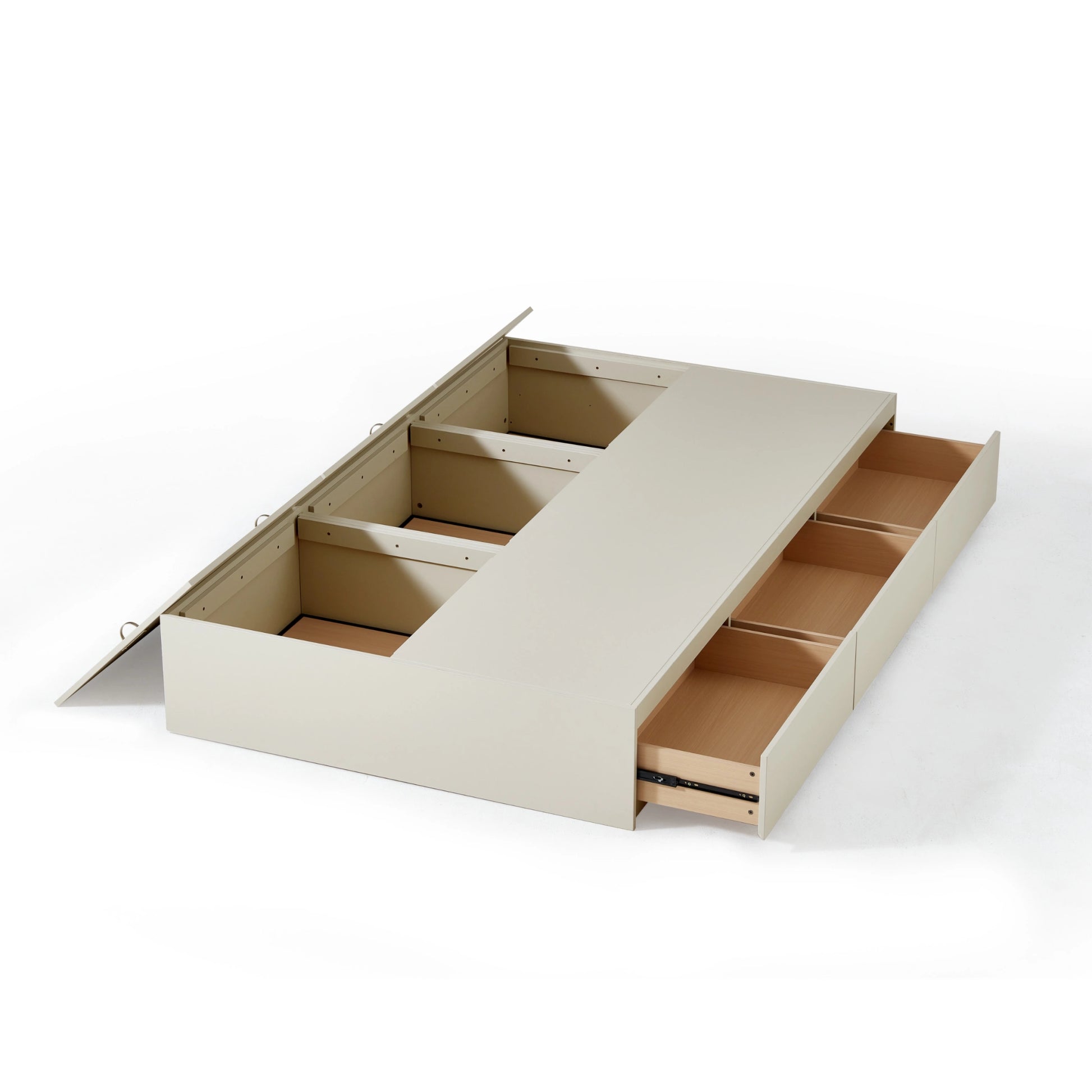 Linspire Lattice Global Queen Bed Base with Drawers and Storage Cabinet, Light Grey & Dark Brown
