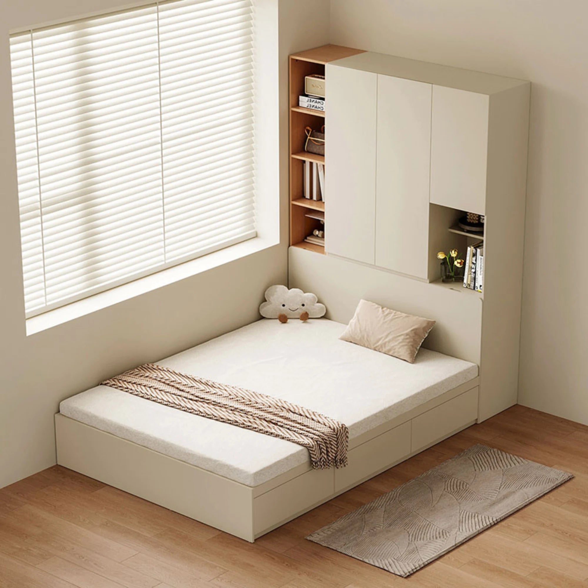 Linspire Lattice Bed Frame With Drawers, Light Grey