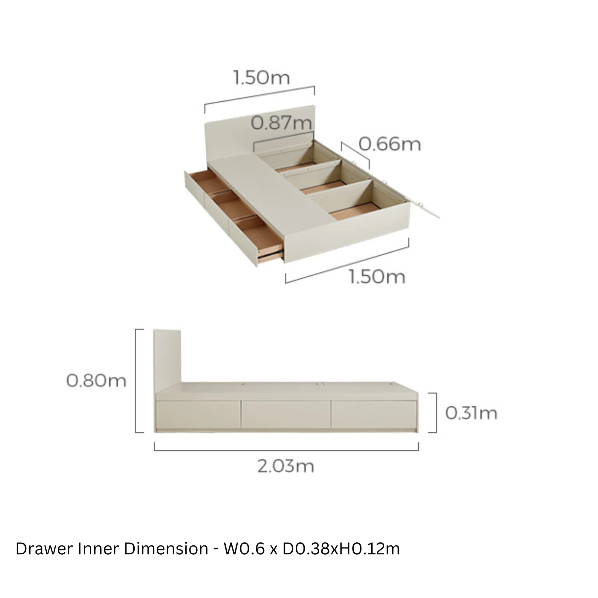 Linspire Lattice Bed Frame With Drawers, Light Grey