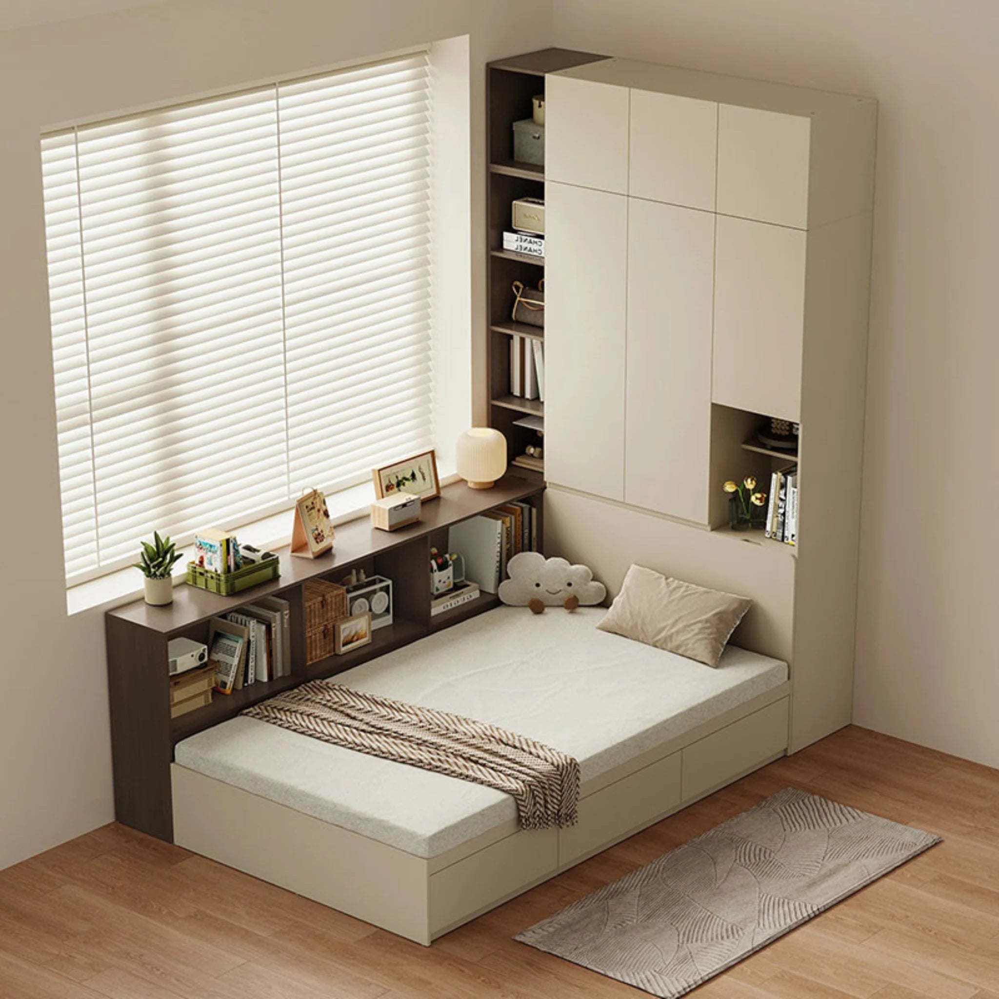 Linspire Lattice Bed Frame With Drawers, Light Grey