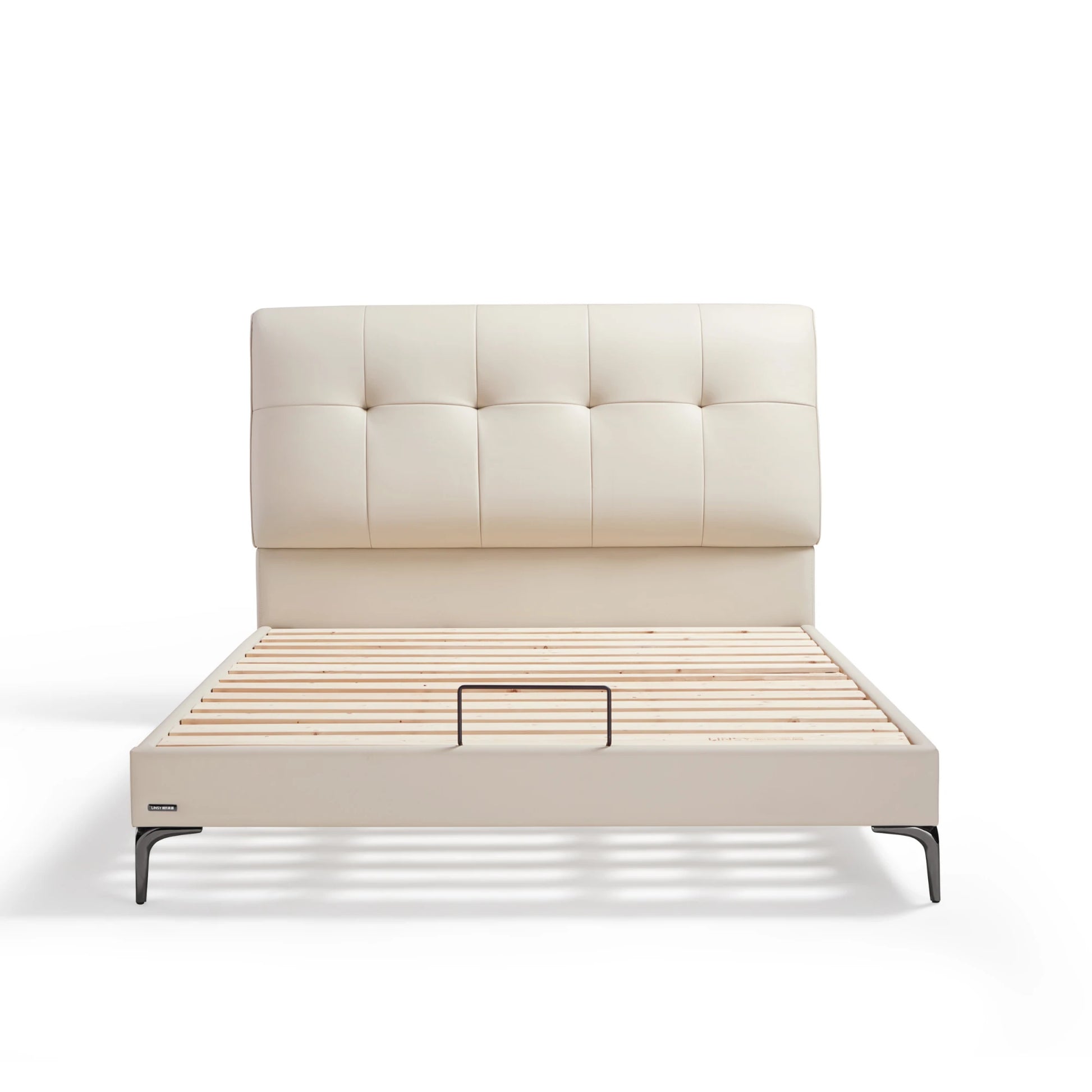 Linspire Radius Bed Frame With Leather Cushion Headboard, White