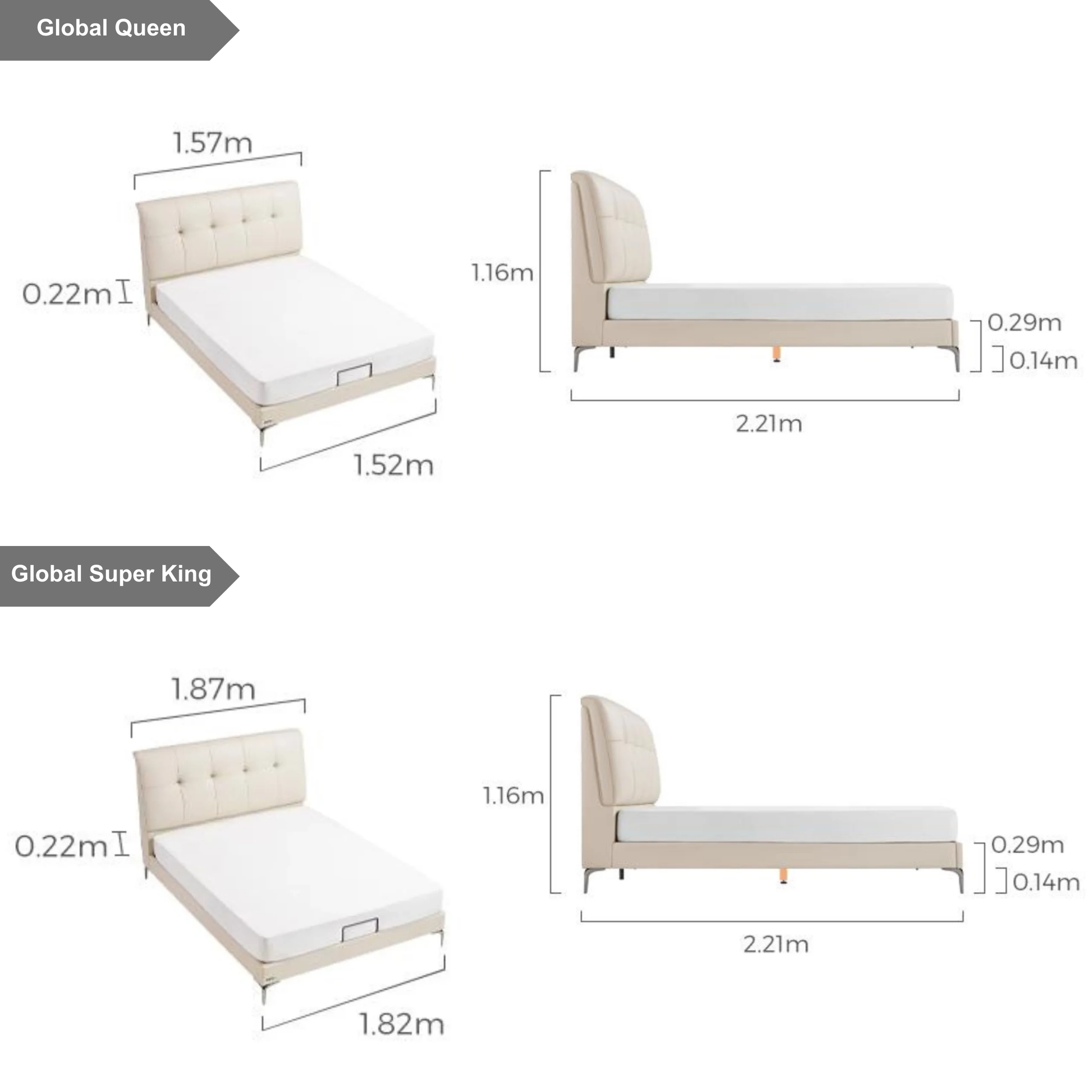 Linspire Radius Bed Frame With Leather Cushion Headboard, White
