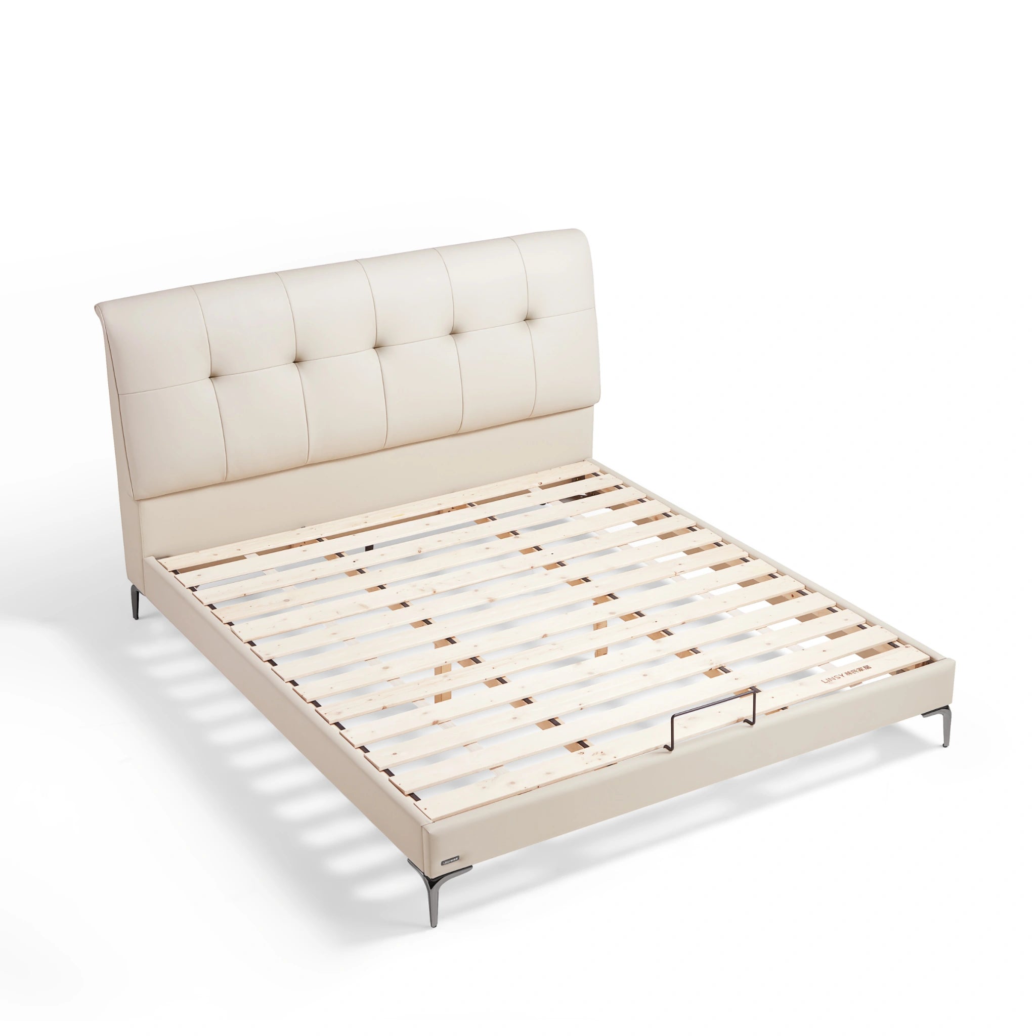 Linspire Radius Bed Frame With Leather Cushion Headboard, White