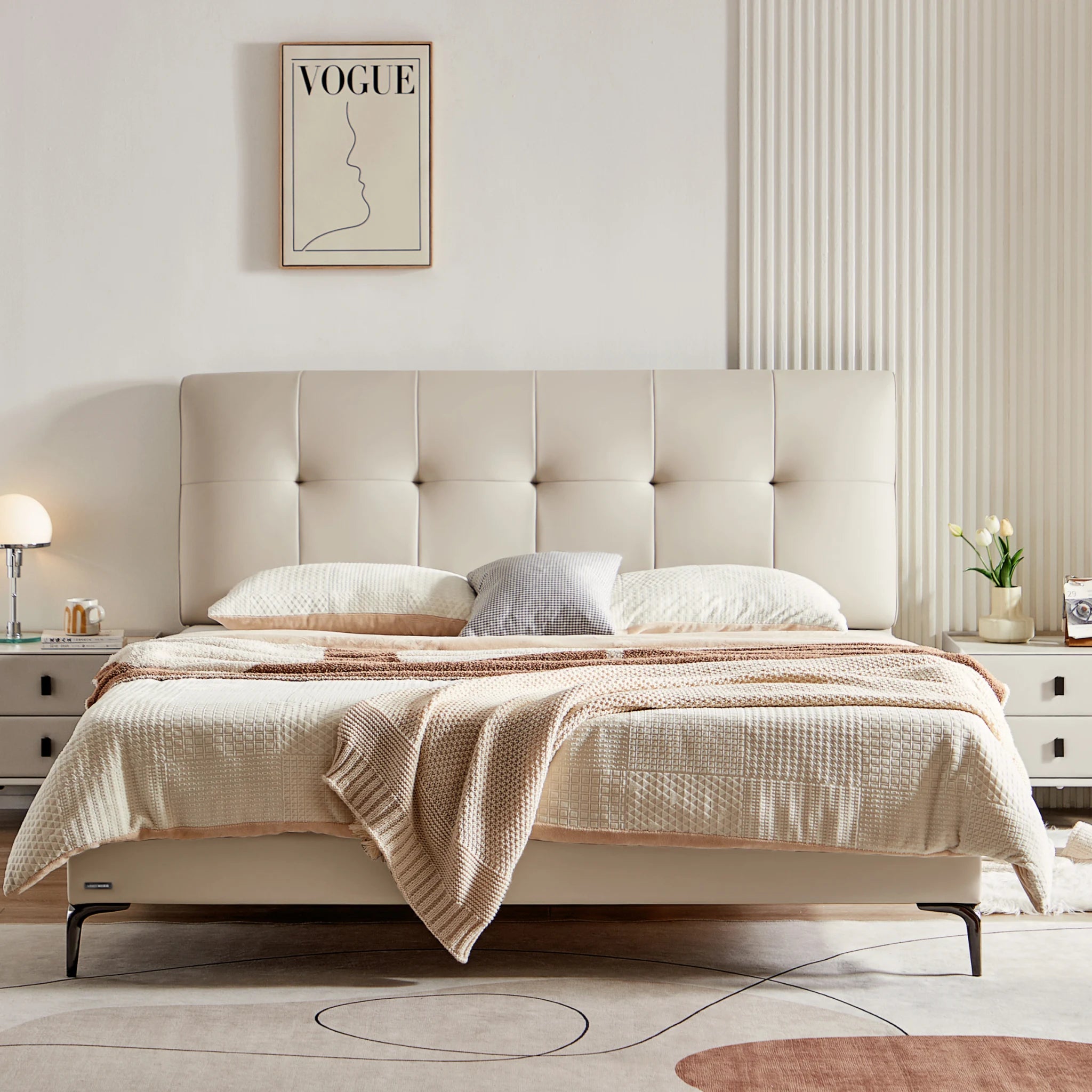 Linspire Radius Bed Frame With Leather Cushion Headboard, White