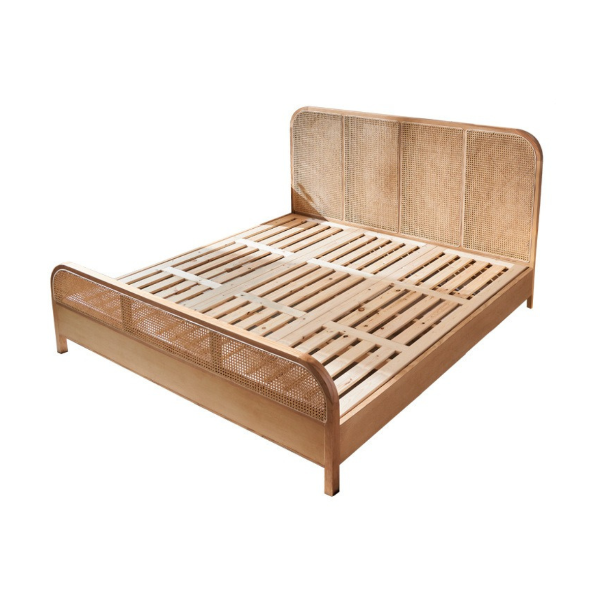 Bohoboho Nessa Solid Wood & Rattan Bed Frame, Natural Wood