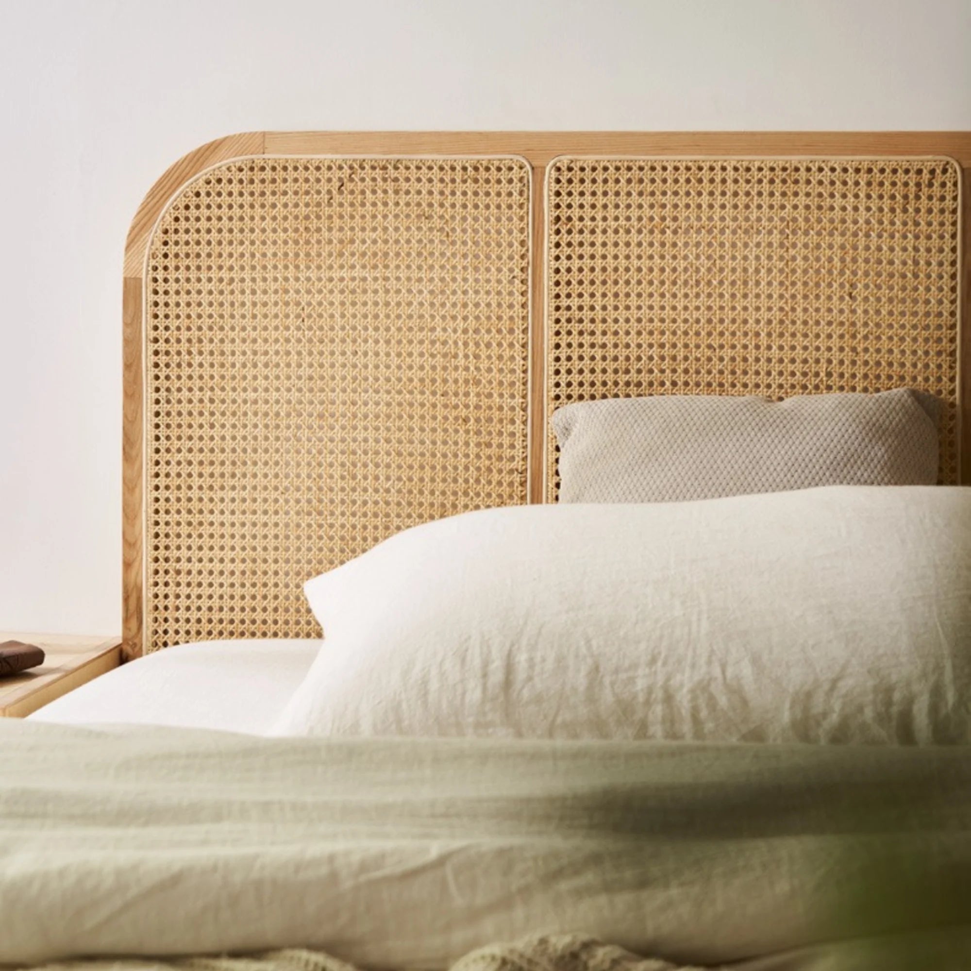 Bohoboho Nessa Solid Wood & Rattan Bed Frame, Natural Wood