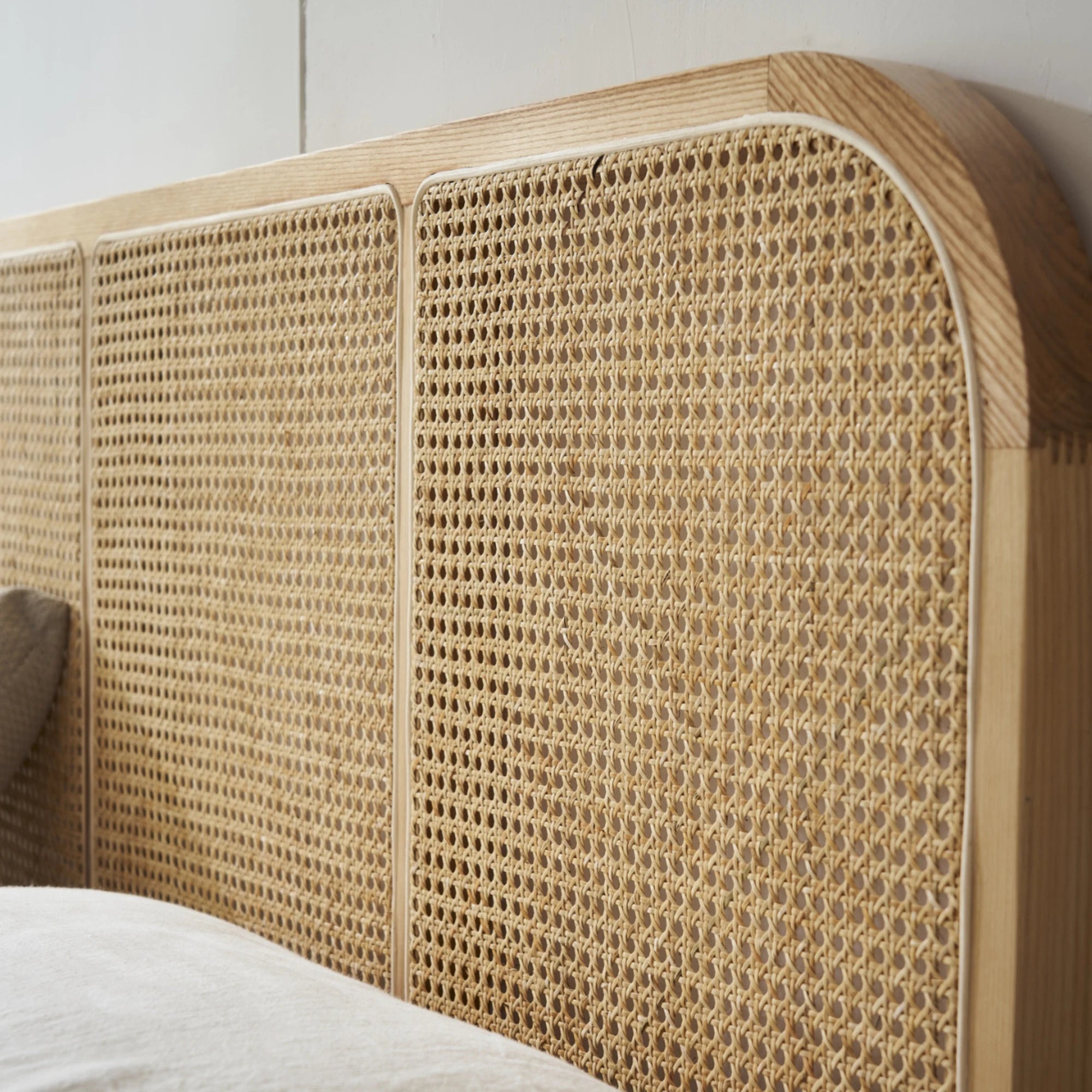 Bohoboho Nessa Solid Wood & Rattan Bed Frame, Natural Wood